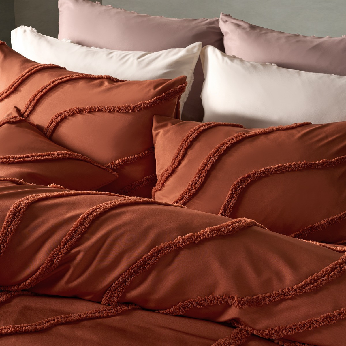OHS Tufted Contour Duvet Set, Rust - Double>