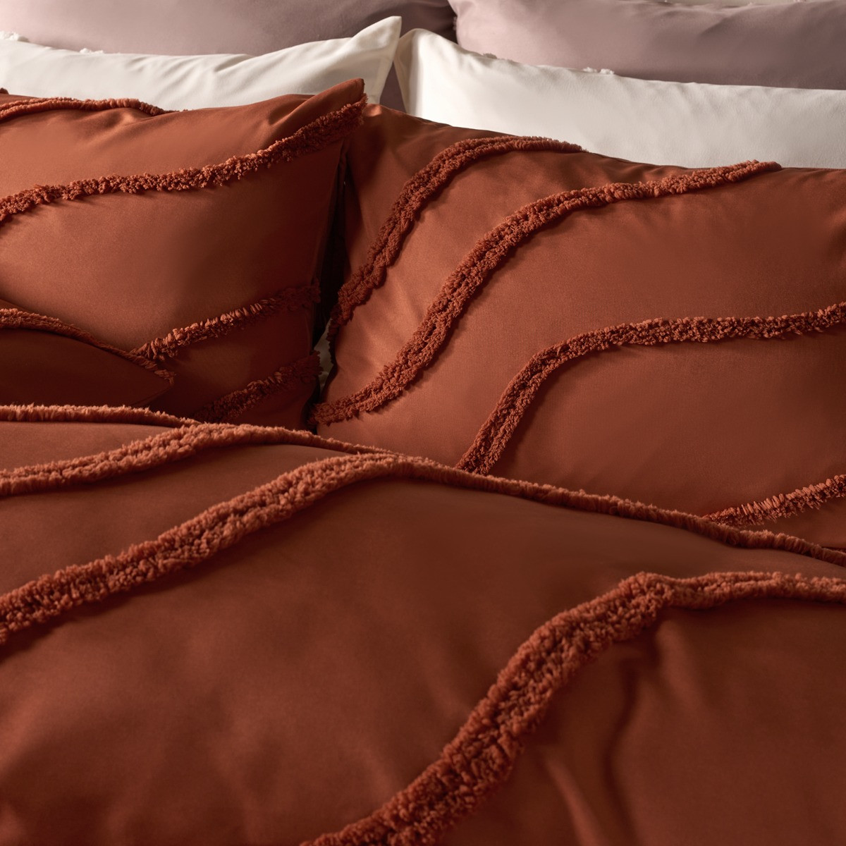OHS Tufted Contour Duvet Set, Rust - Double>