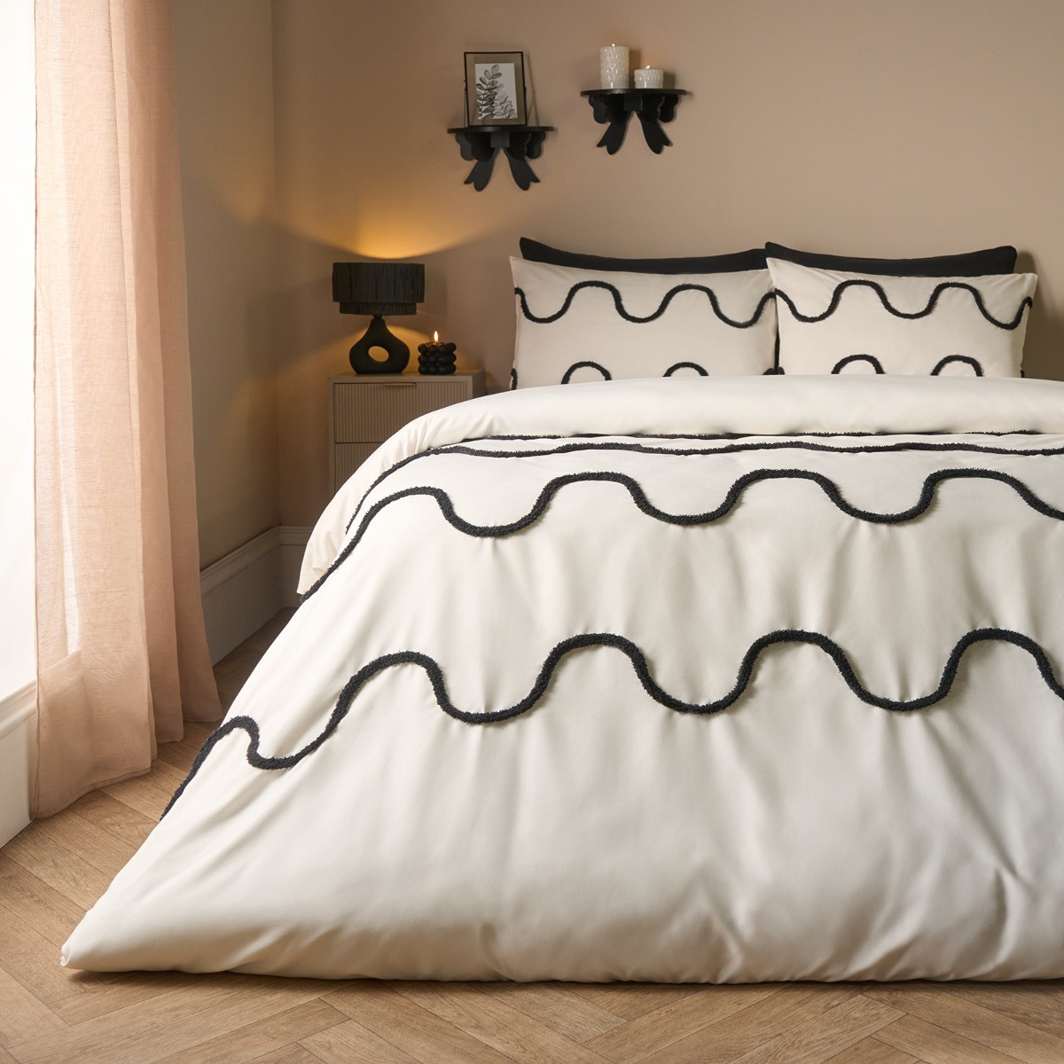 OHS Tufted Wave Duvet Set, Monochrome - Double>