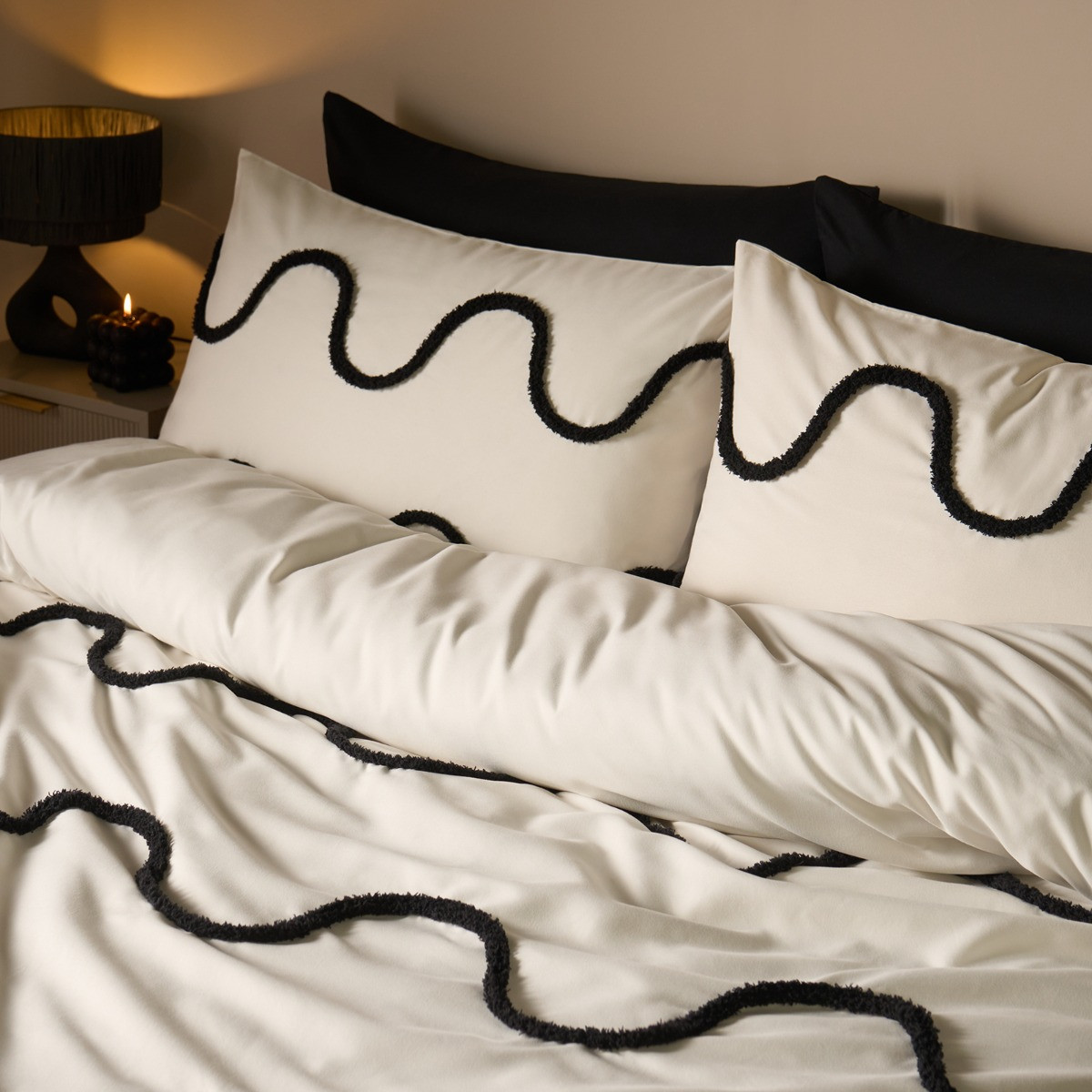 OHS Tufted Wave Duvet Set, Monochrome - Double>