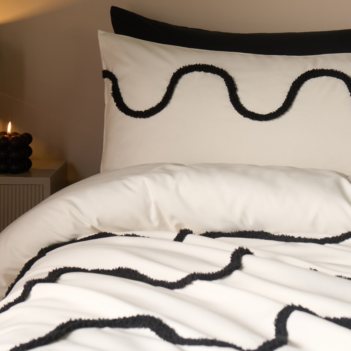 OHS Tufted Wave Duvet Set, Monochrome - Single>