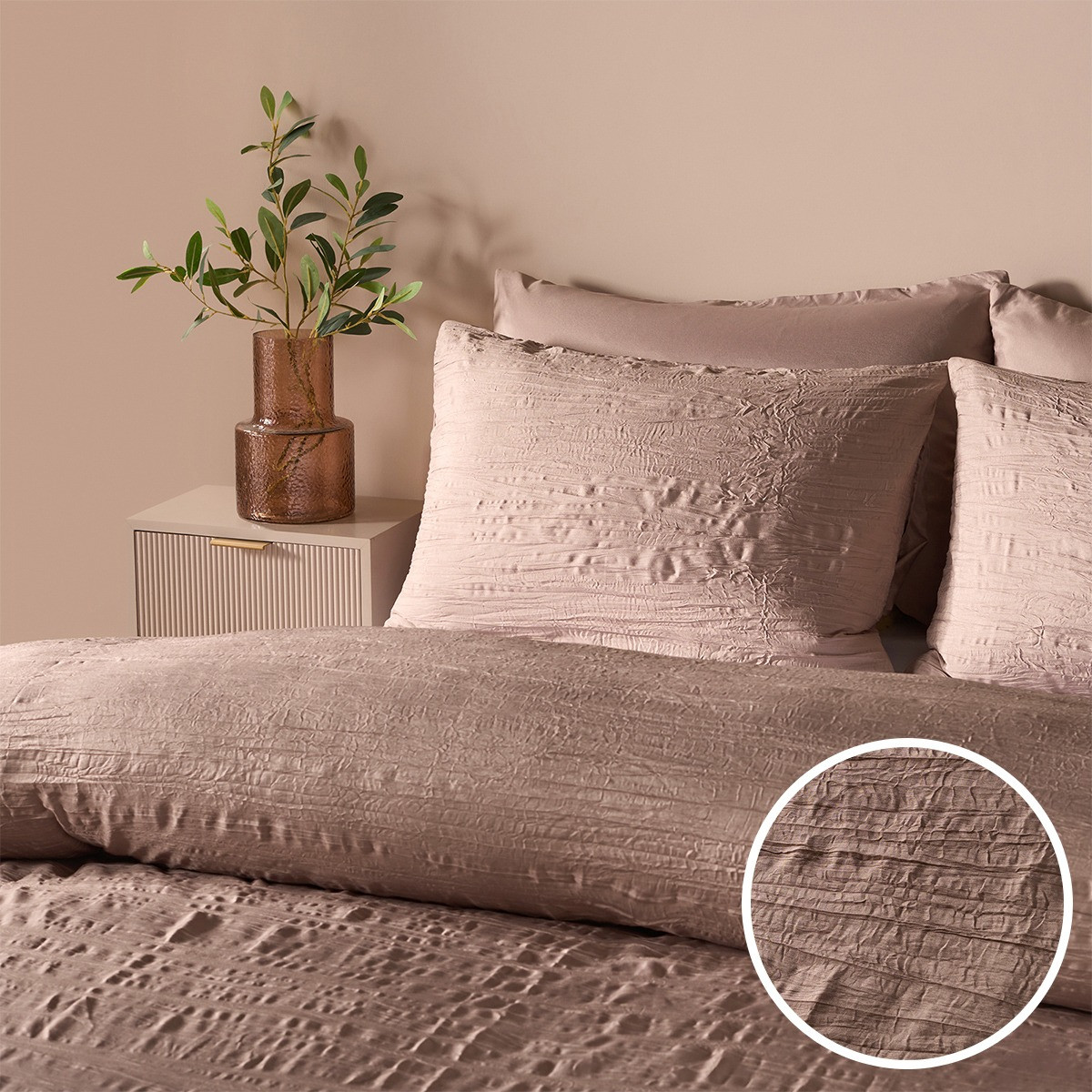 OHS Crinkle Duvet Set, Mink - Double>
