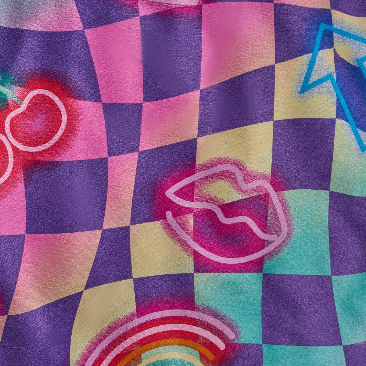OHS Neon Checkerboard Duvet Cover Set, Multi - Double>
