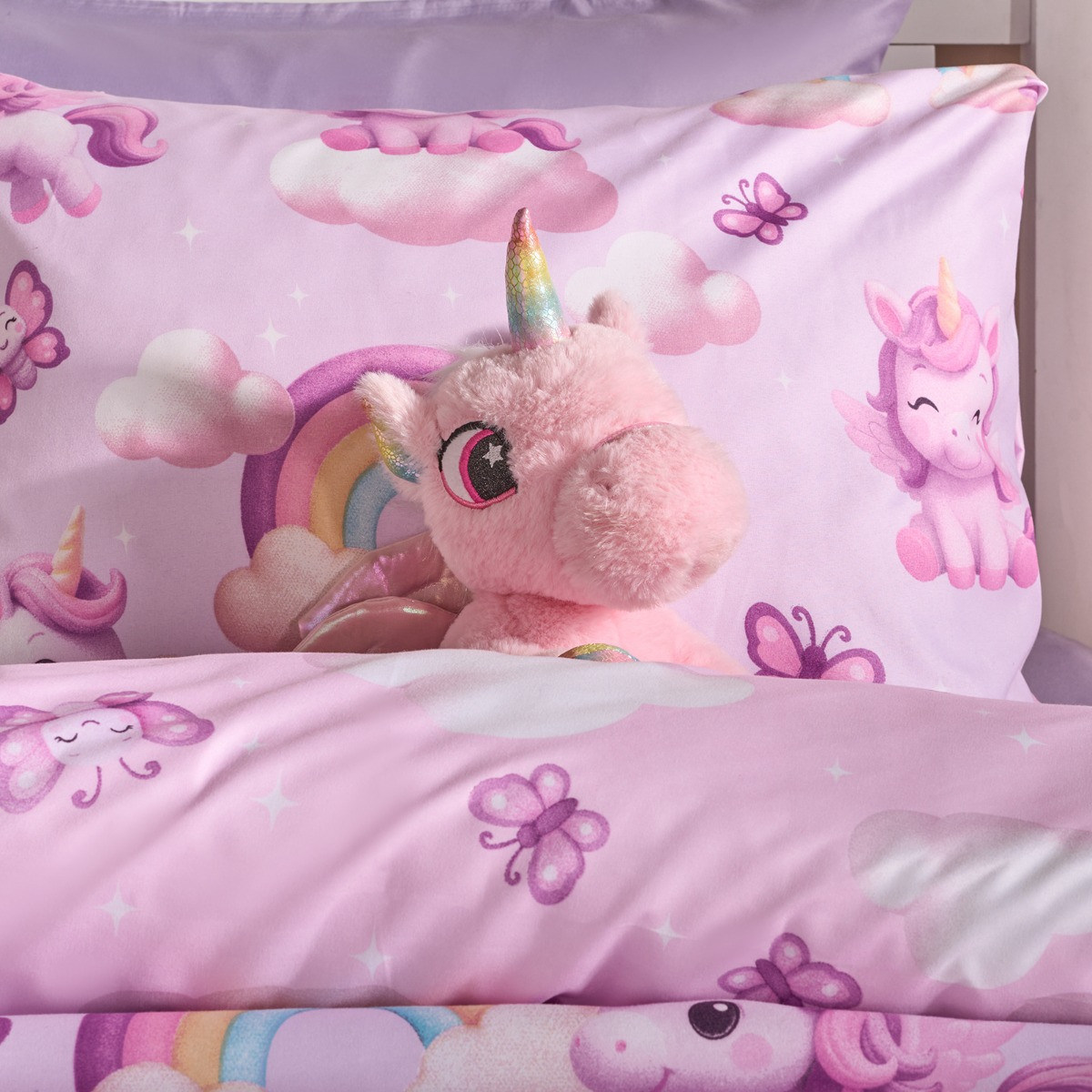 OHS Unicorn Fun Print Duvet Cover Set, Lilac - Double>