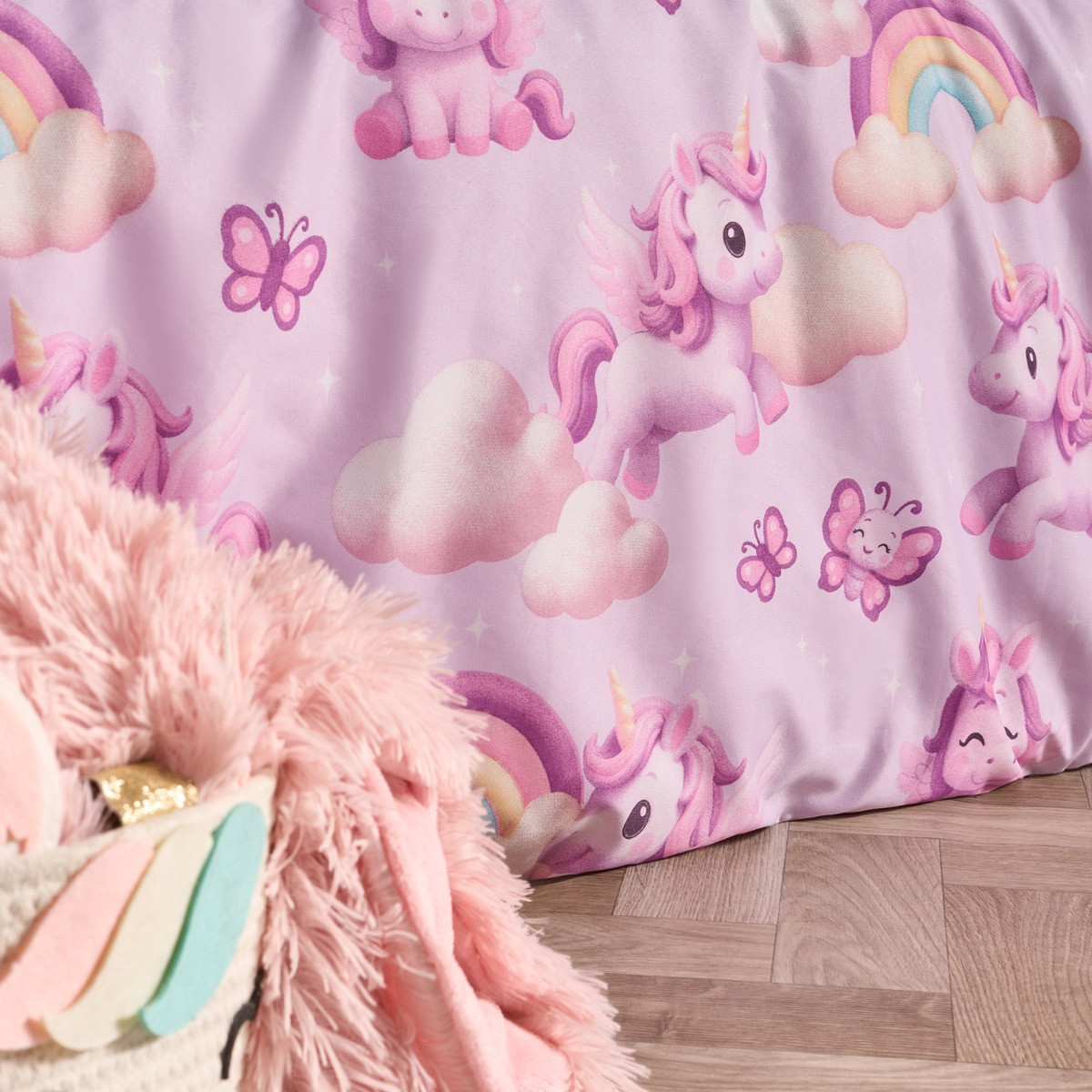 OHS Unicorn Fun Print Duvet Cover Set, Lilac - Double>