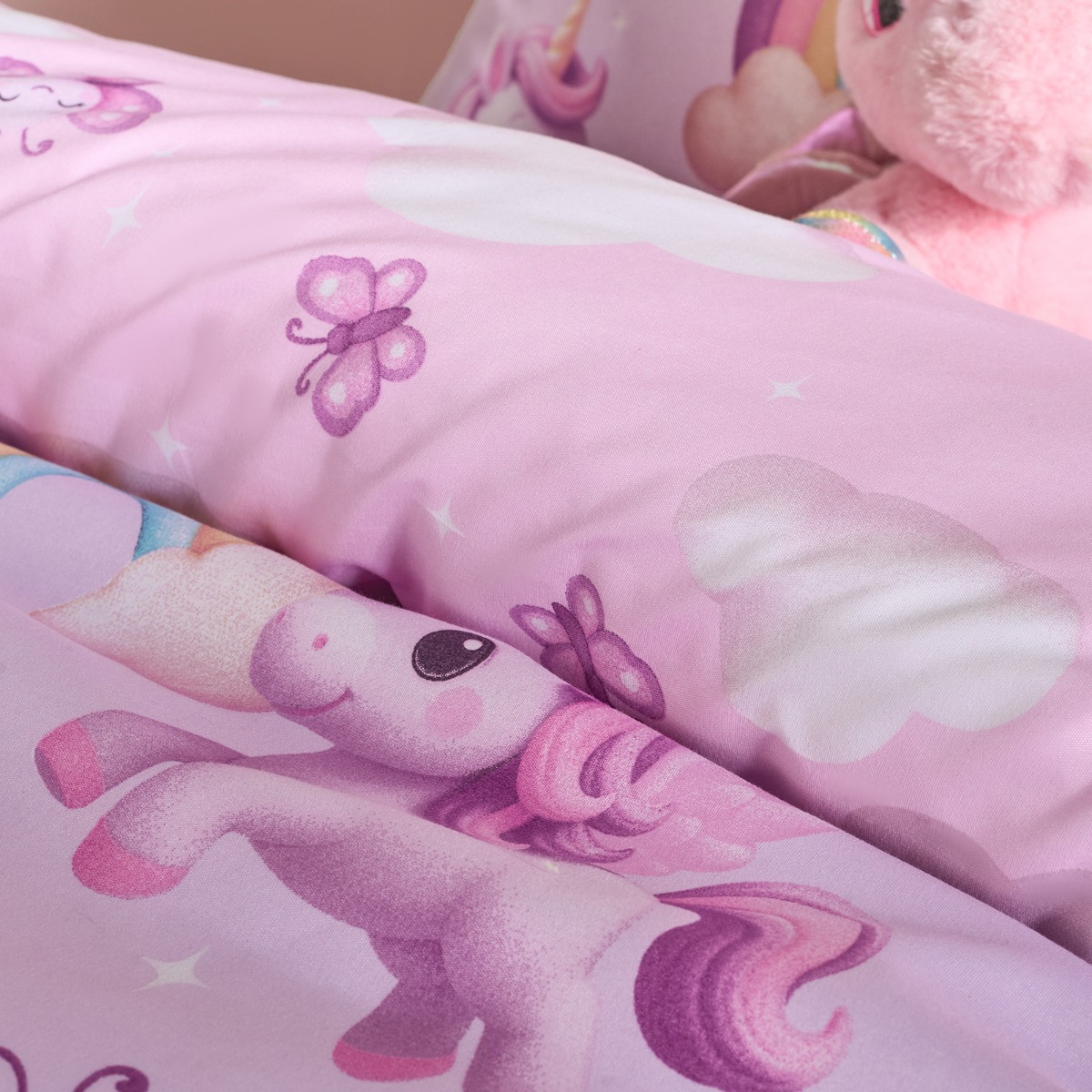 OHS Unicorn Fun Print Duvet Cover Set, Lilac - Double>