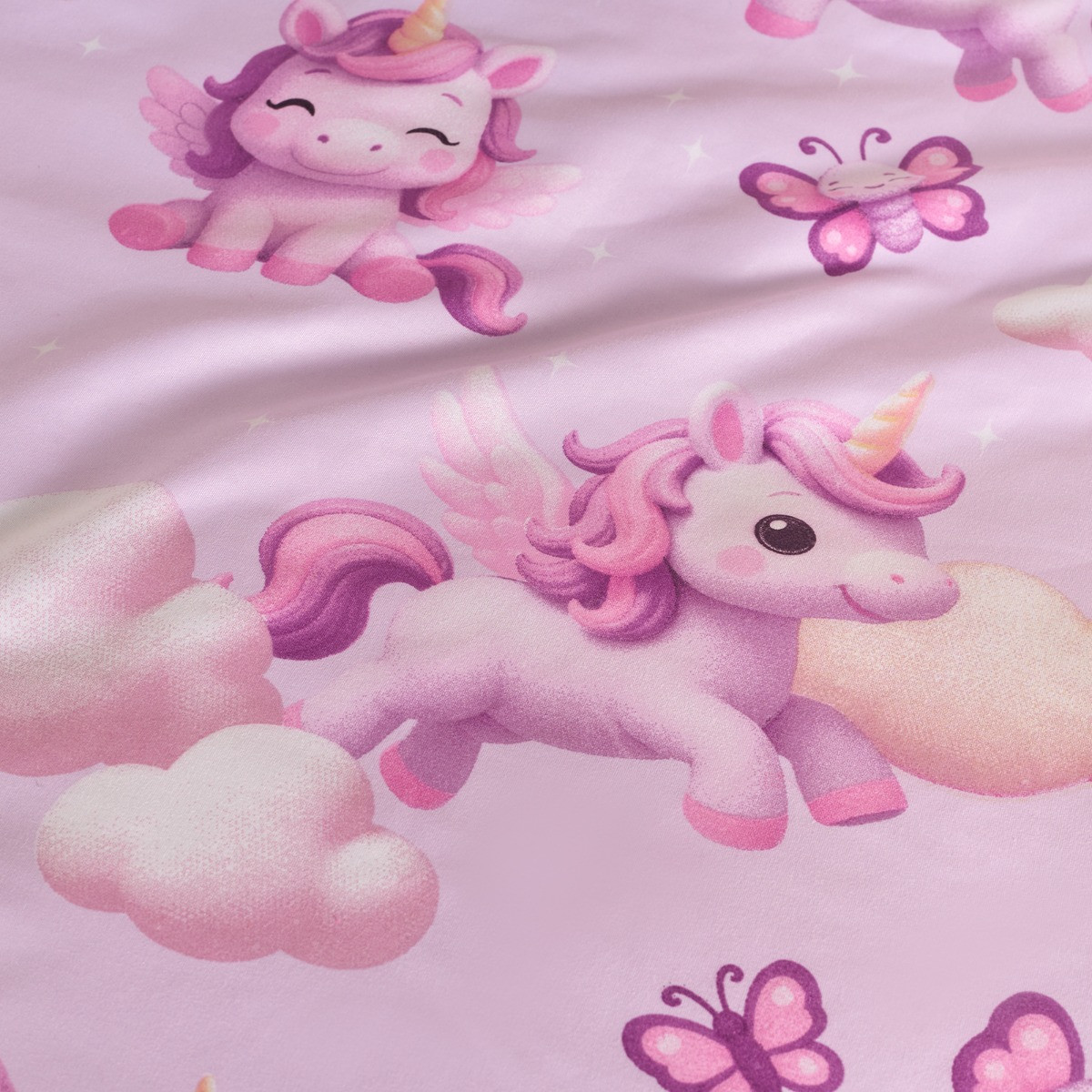 OHS Unicorn Fun Print Duvet Cover Set, Lilac - Double>