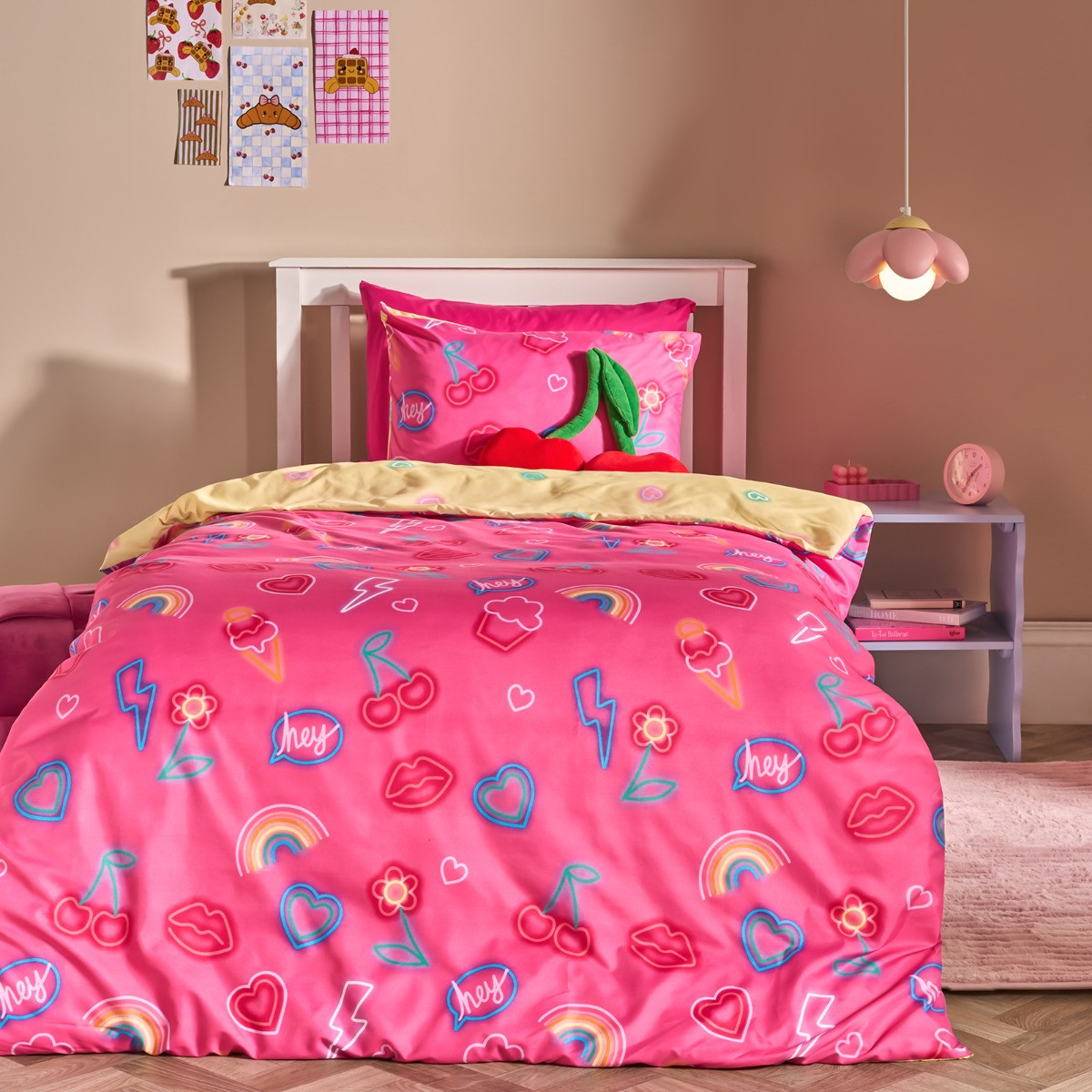 OHS Neon Lights Duvet Cover Set, Magenta - Single>