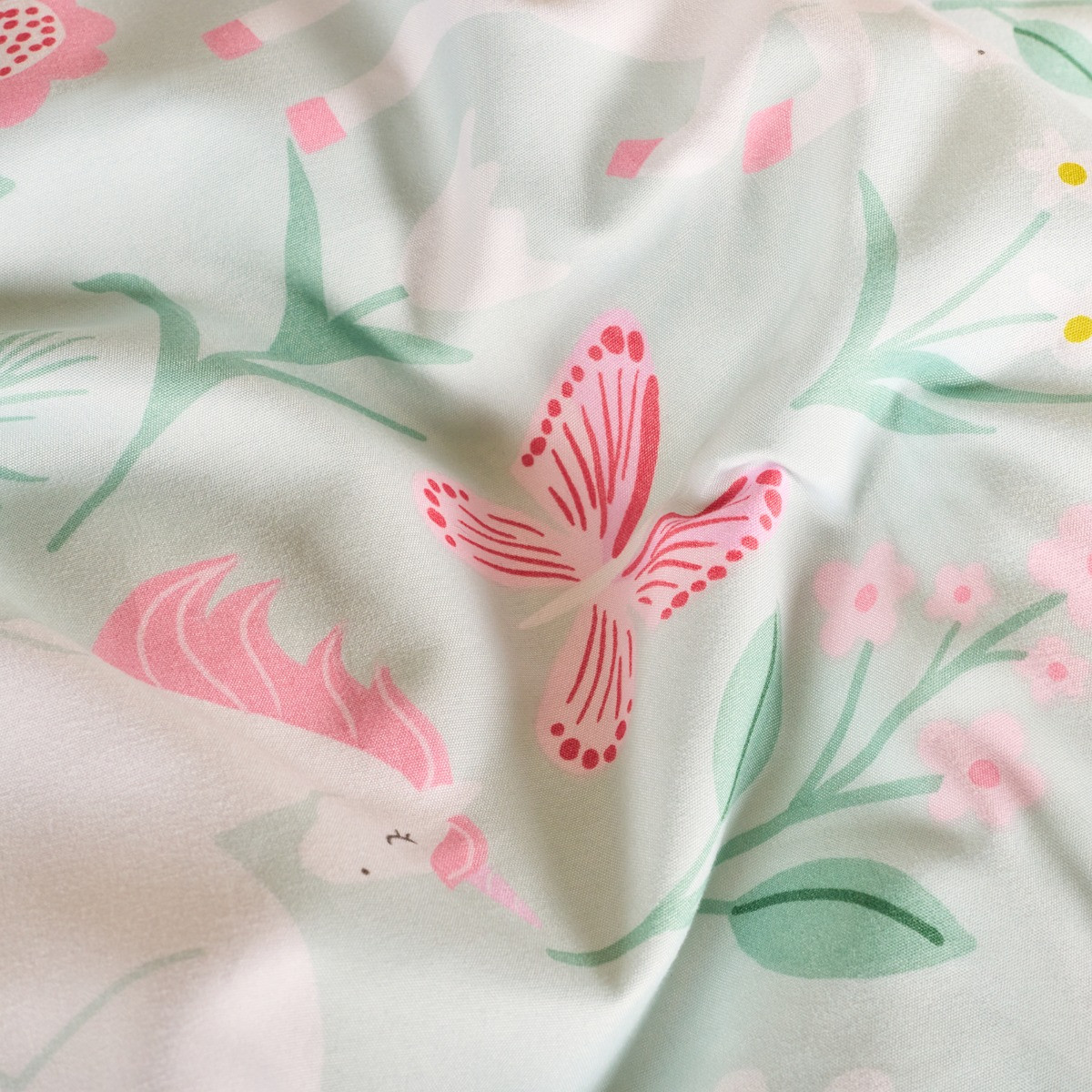 OHS Enchanted Unicorn Print Duvet Cover Set - Sage/Pink>