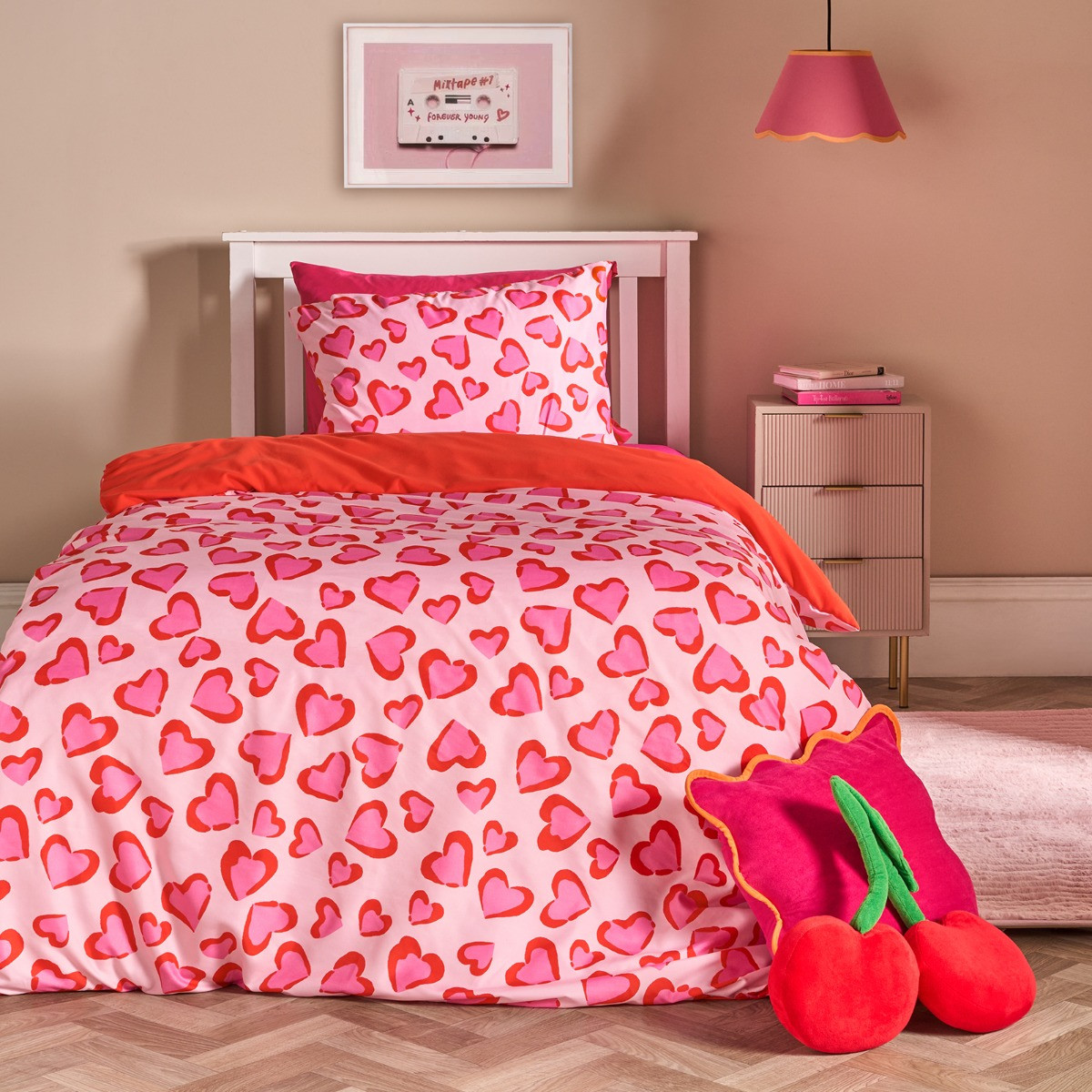 OHS Heart Leopard Print Duvet Cover Set - Pink>
