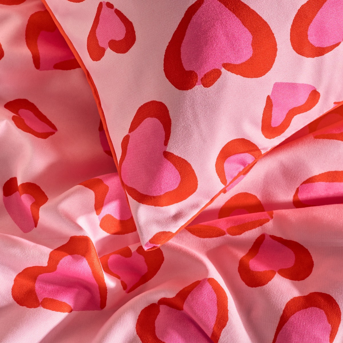 OHS Heart Leopard Print Duvet Cover Set, Pink - Double>
