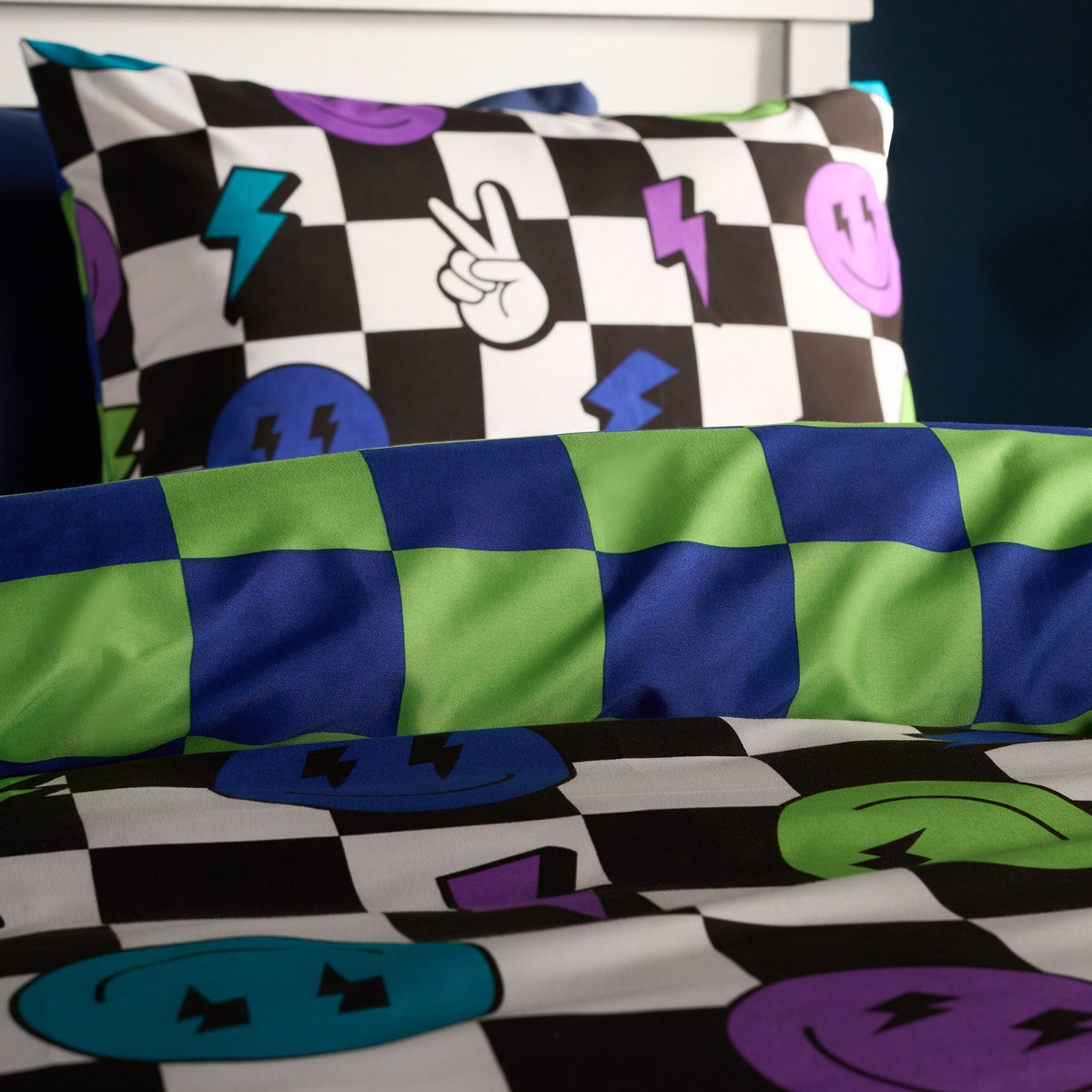 OHS Checkerboard Duvet Cover Set, Monochrome - Double>