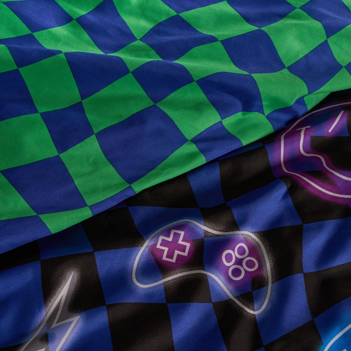 OHS Neon Checkerboard Duvet Cover Set, Blue - Single>