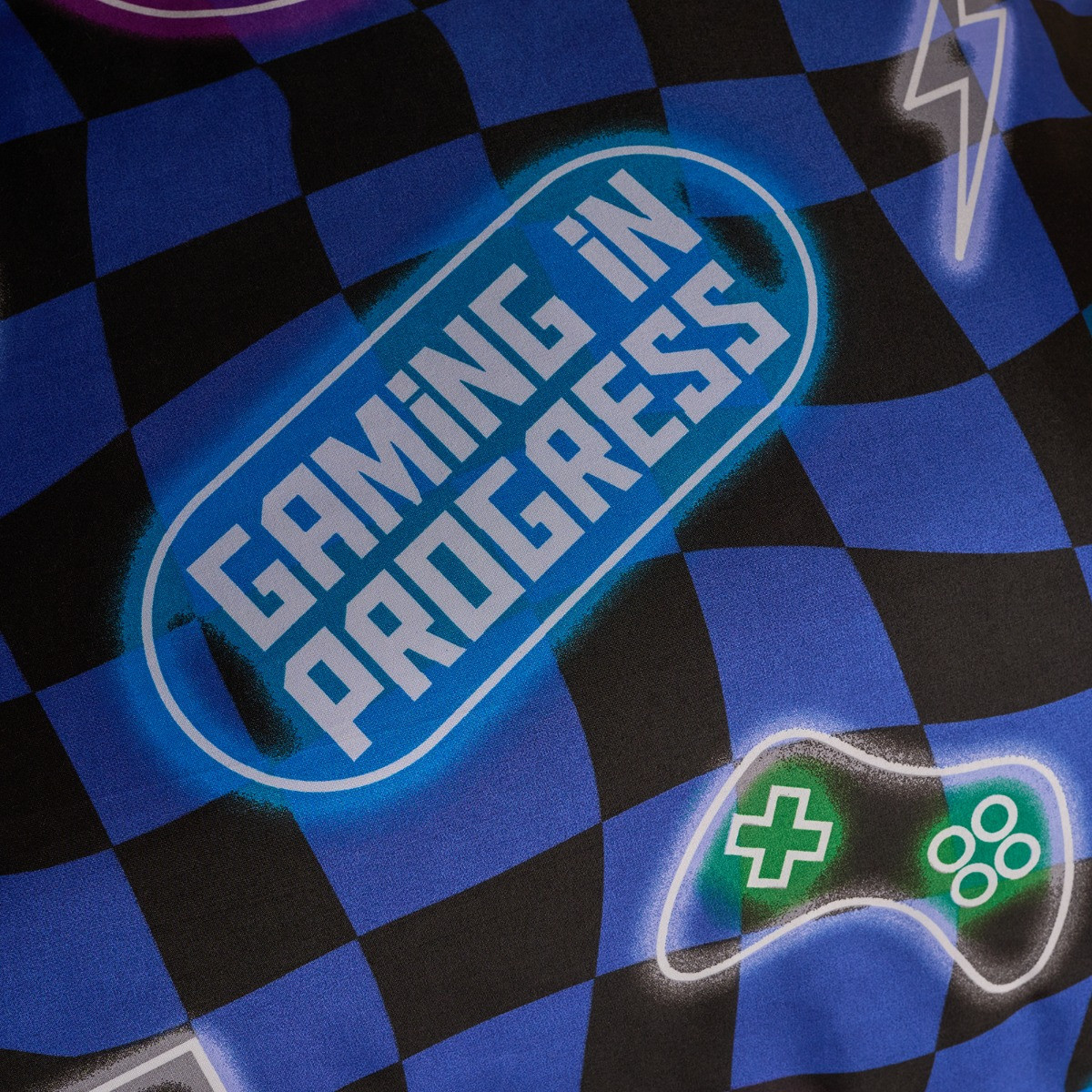 OHS Neon Checkerboard Duvet Cover Set - Blue>