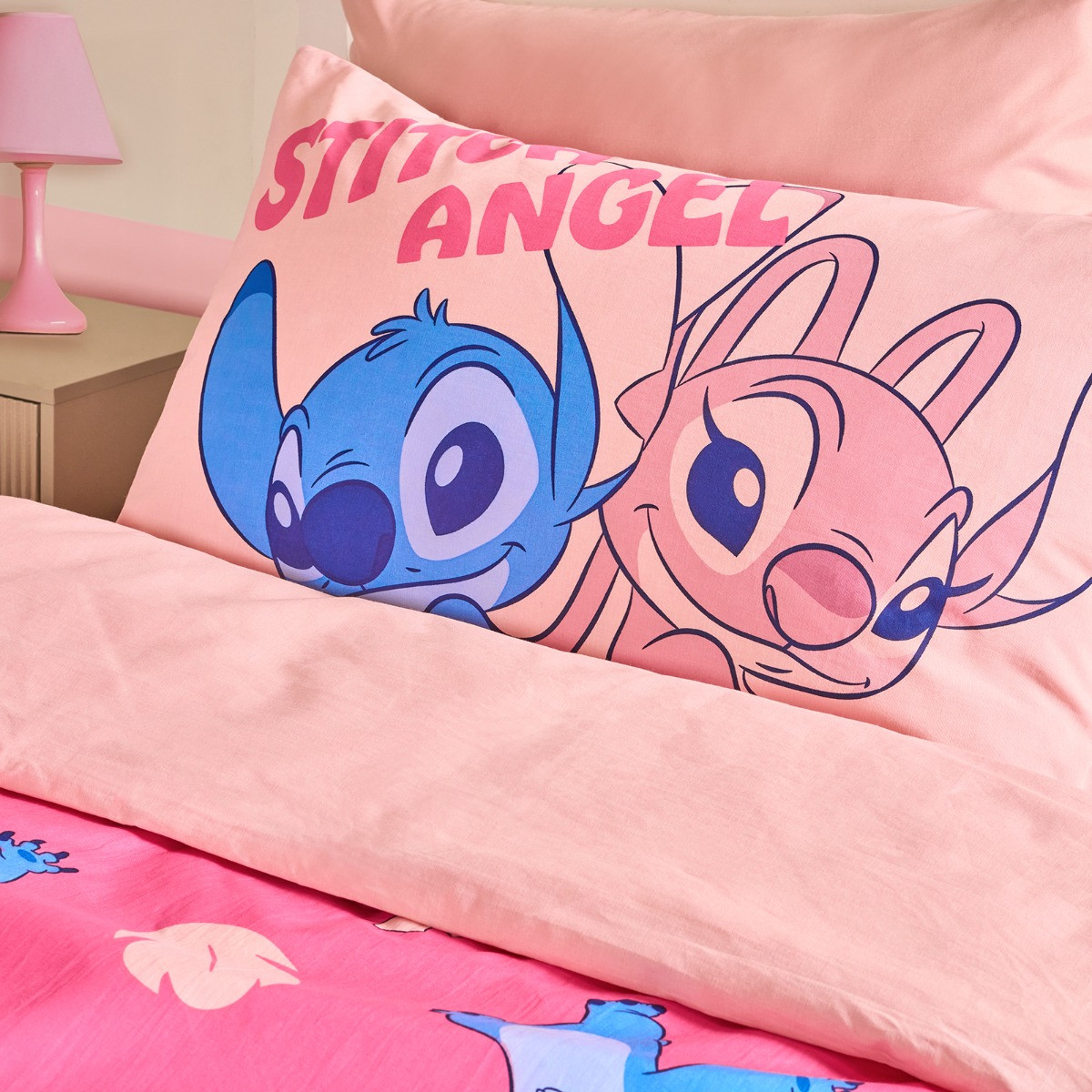 OHS Stitch Printed Duvet Cover Set, Pink - Single>
