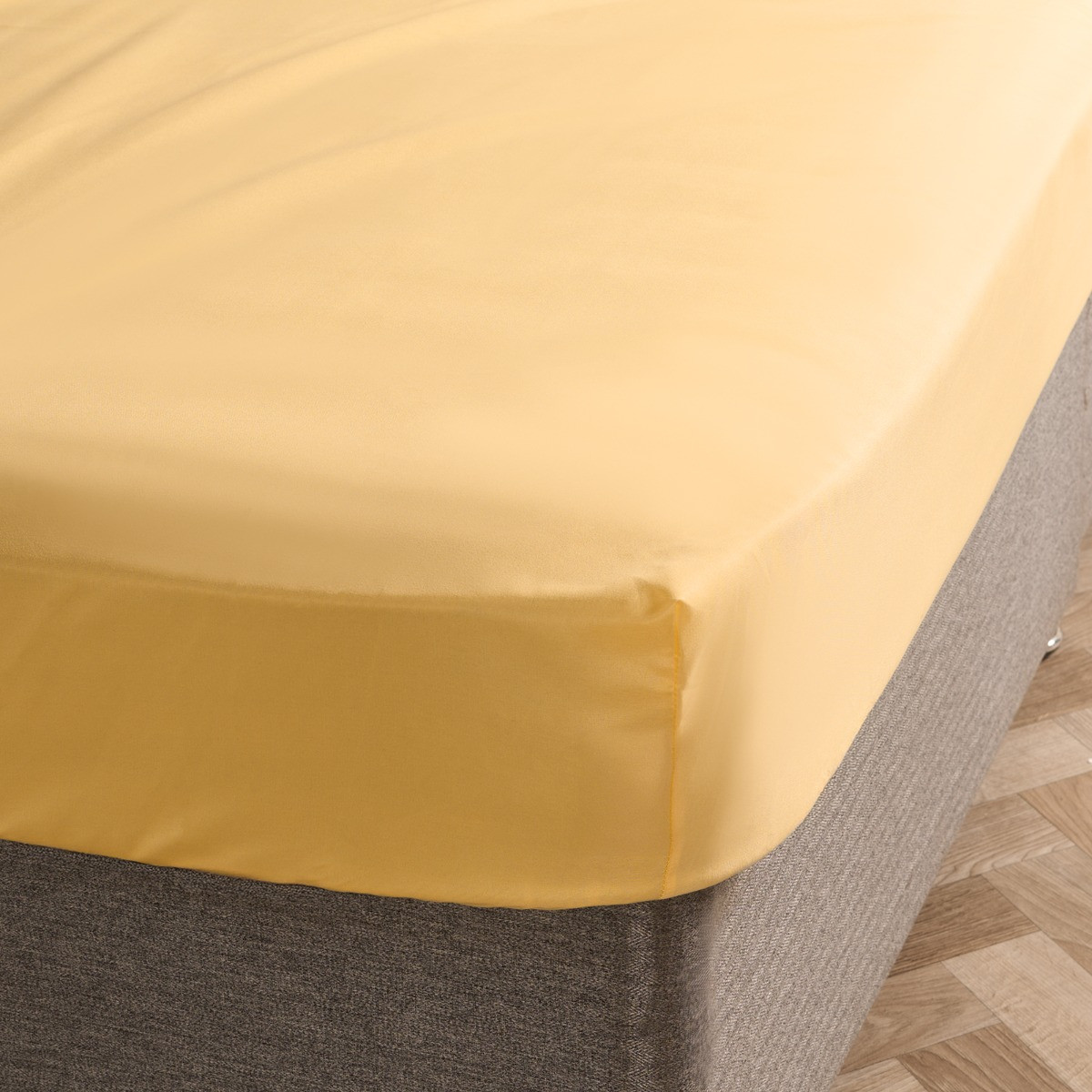 OHS Plain Dyed Fitted Sheet, Lemon - King>