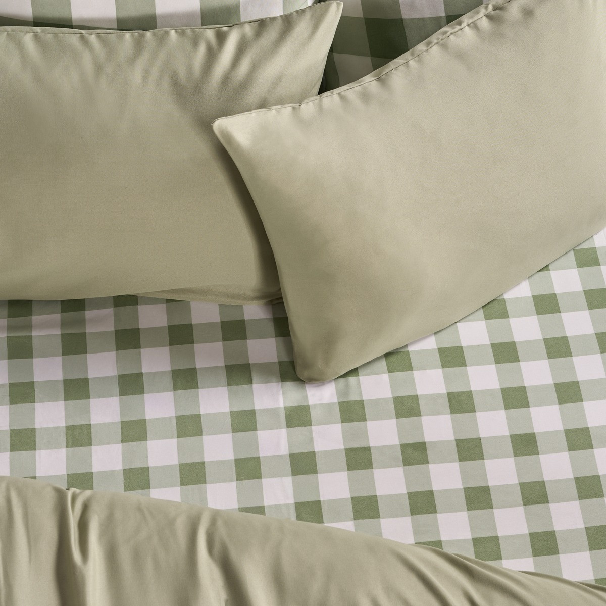 OHS Gingham Print Fitted Sheet, Sage -  King>
