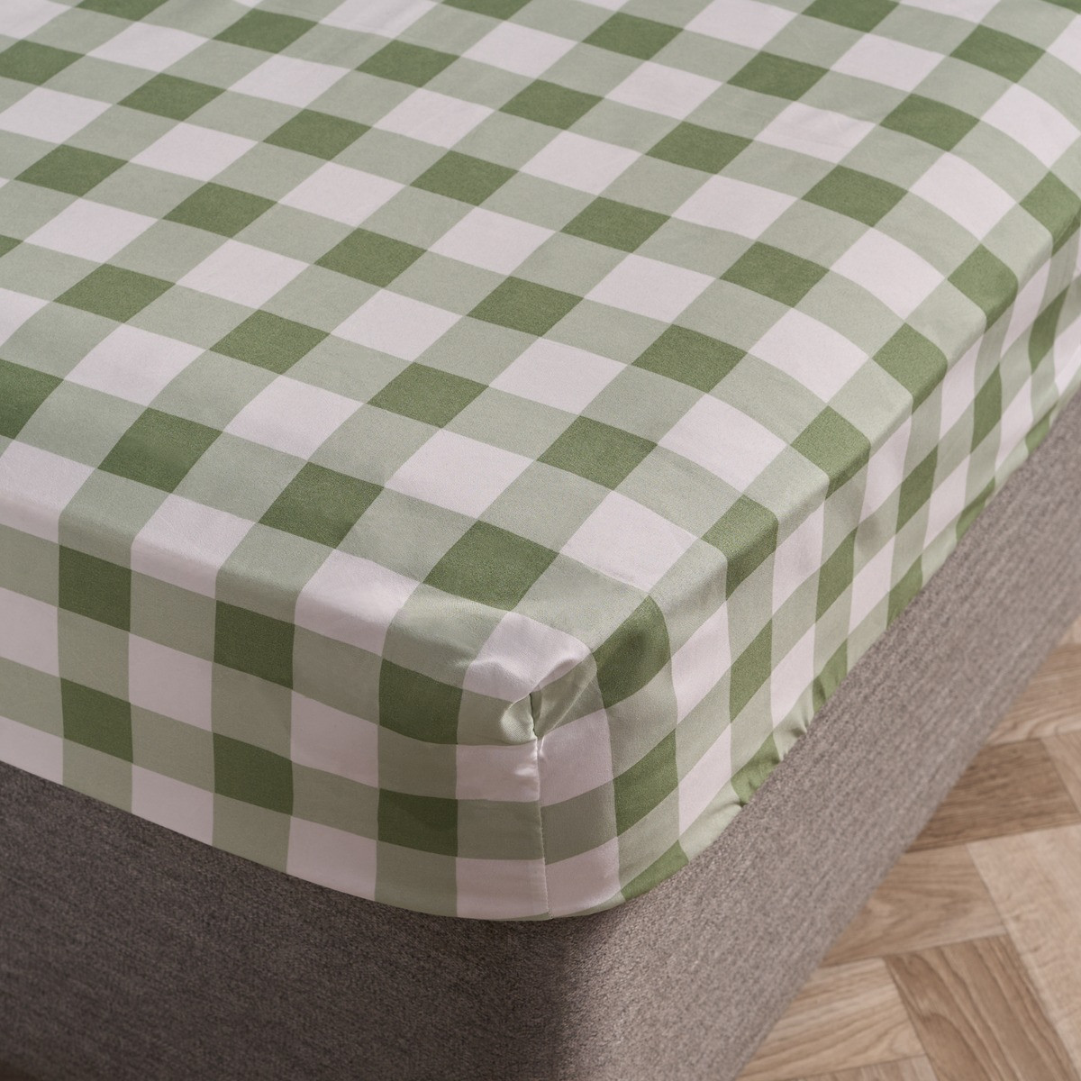 OHS Gingham Print Fitted Sheet, Sage -  Double>