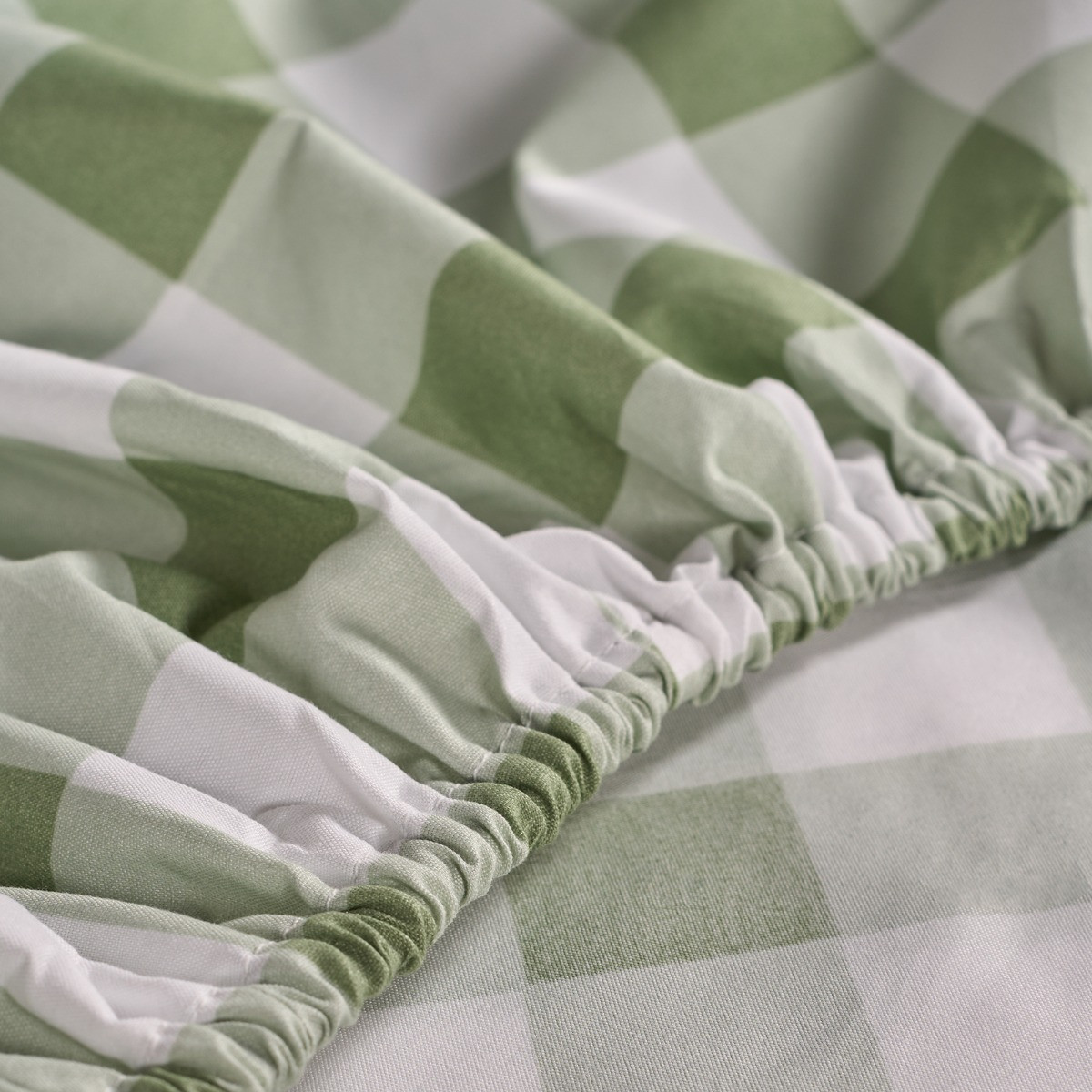 OHS Gingham Print Fitted Sheet, Sage -  Double>