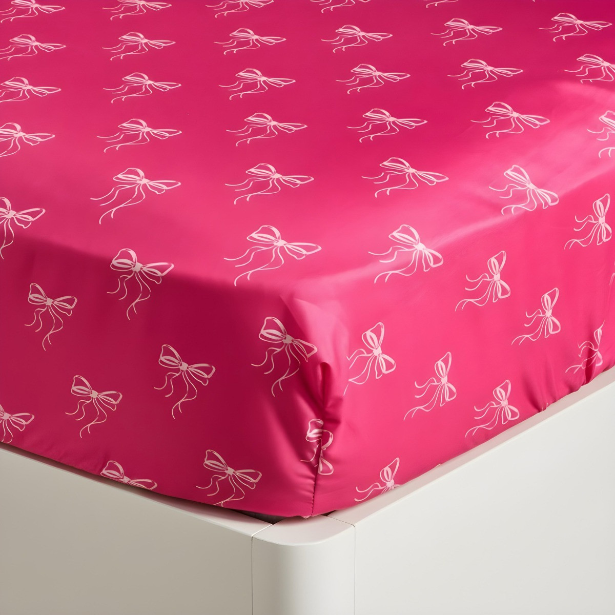 OHS Bow Print Fitted Sheet, Hot Pink - Single>