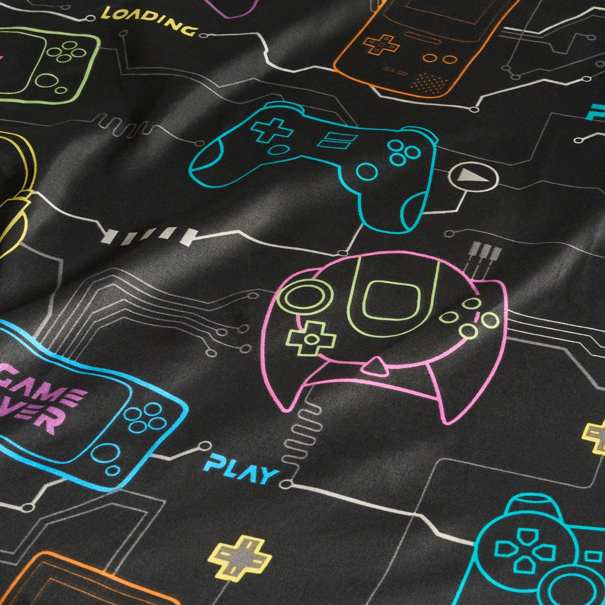 OHS Gaming Print Fitted Sheet, Black - Single>