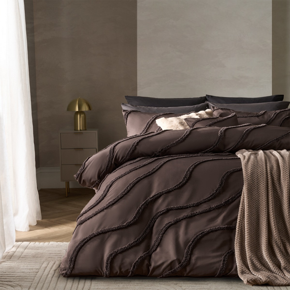 OHS Tufted Contour Duvet Set - Coffee>