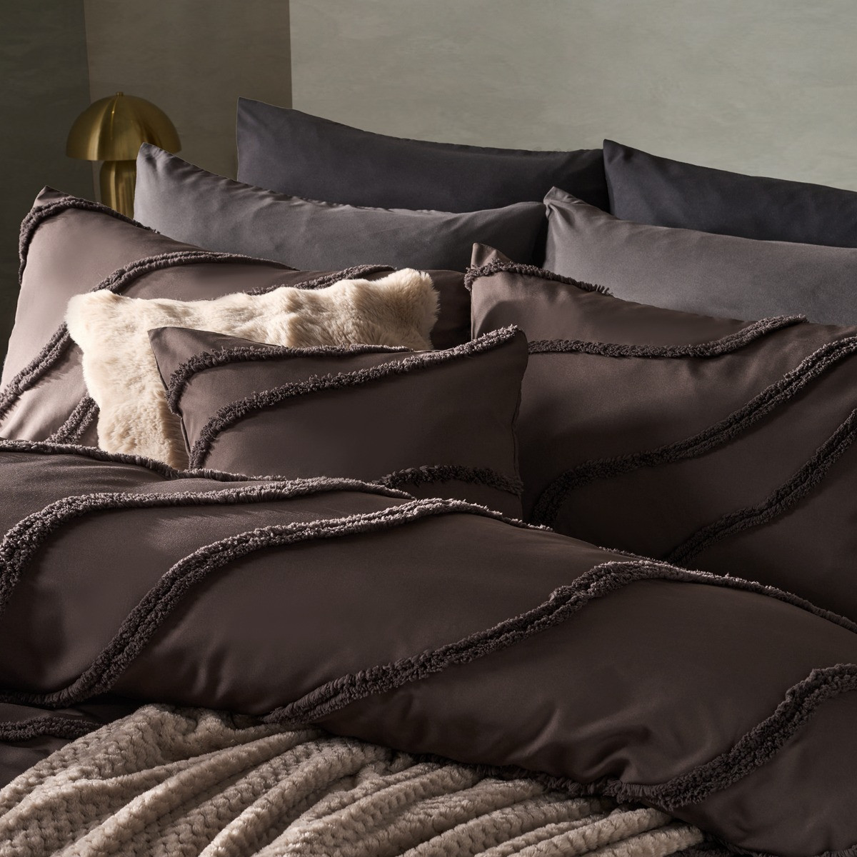 OHS Tufted Contour Duvet Set, Coffee - Double>
