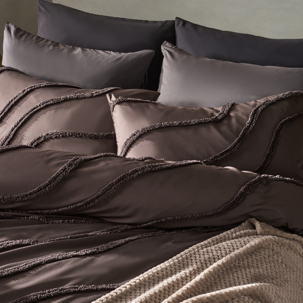 OHS Tufted Contour Duvet Set, Coffee - Double>