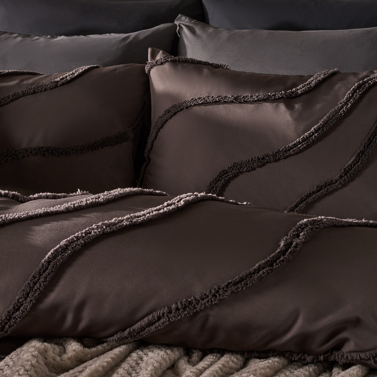 OHS Tufted Contour Duvet Set, Coffee - Double>