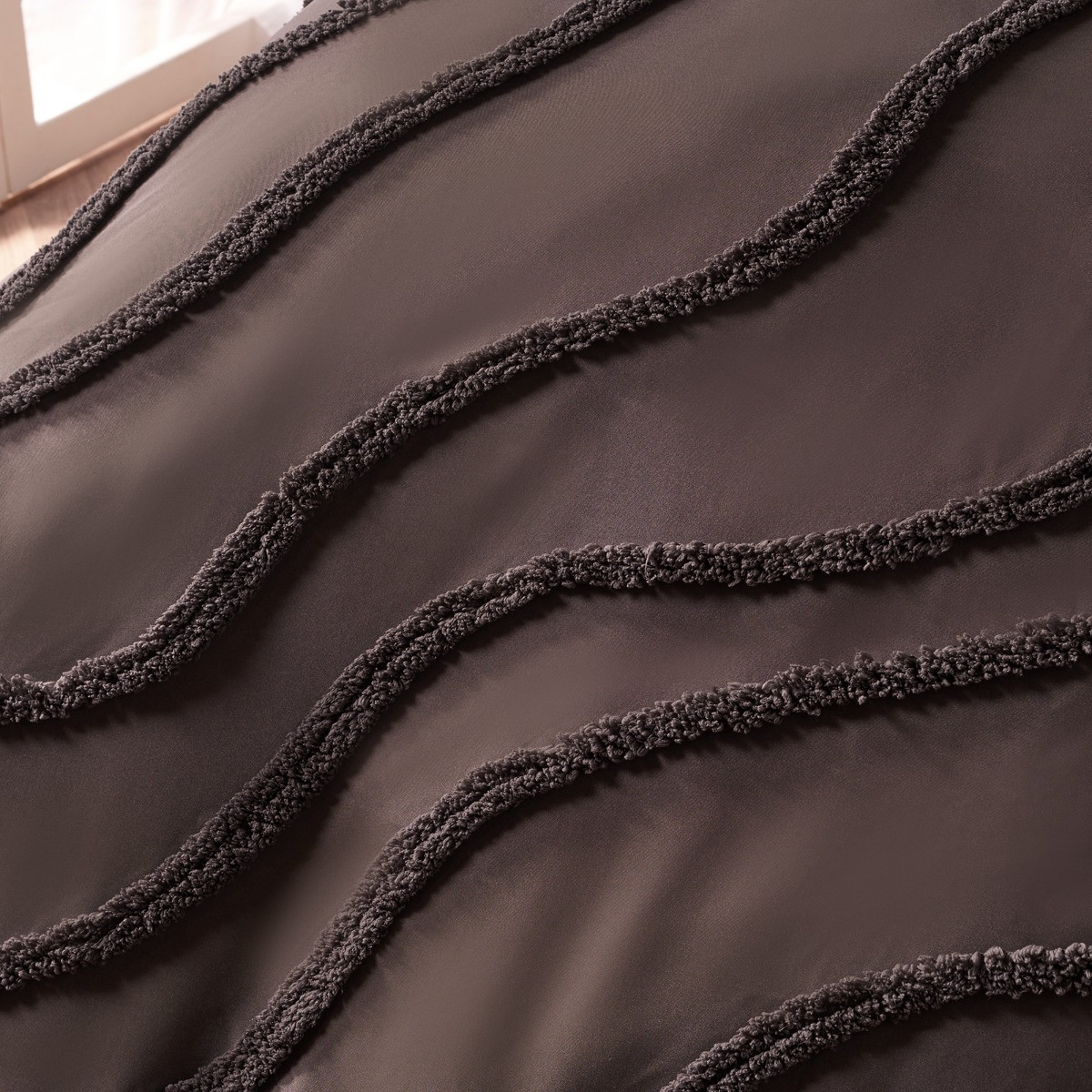 OHS Tufted Contour Duvet Set, Coffee - Double>