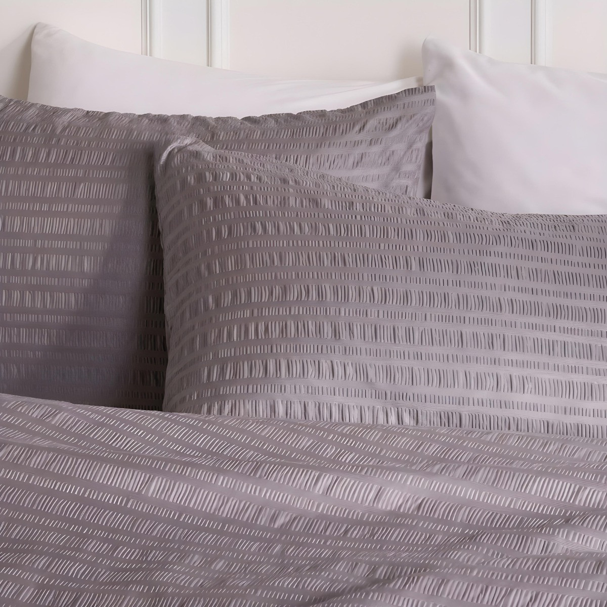 OHS Embossed Seersucker Duvet Set, Grey - Double>