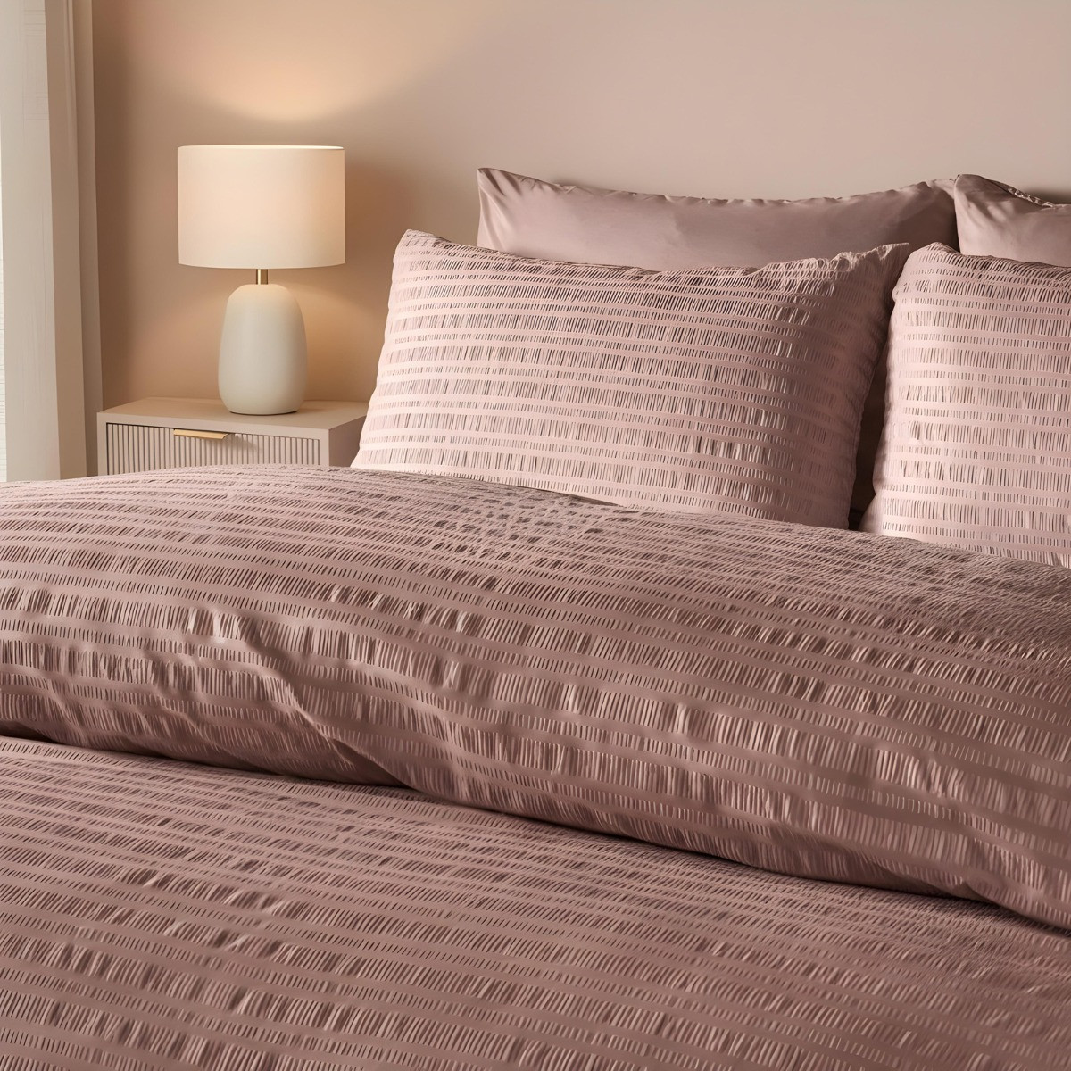 OHS Embossed Seersucker Duvet Set, Mink  - King>