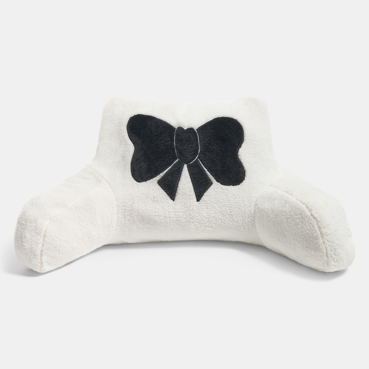 OHS Bow Embroidered Teddy Cuddle Cushion - Monochrome>