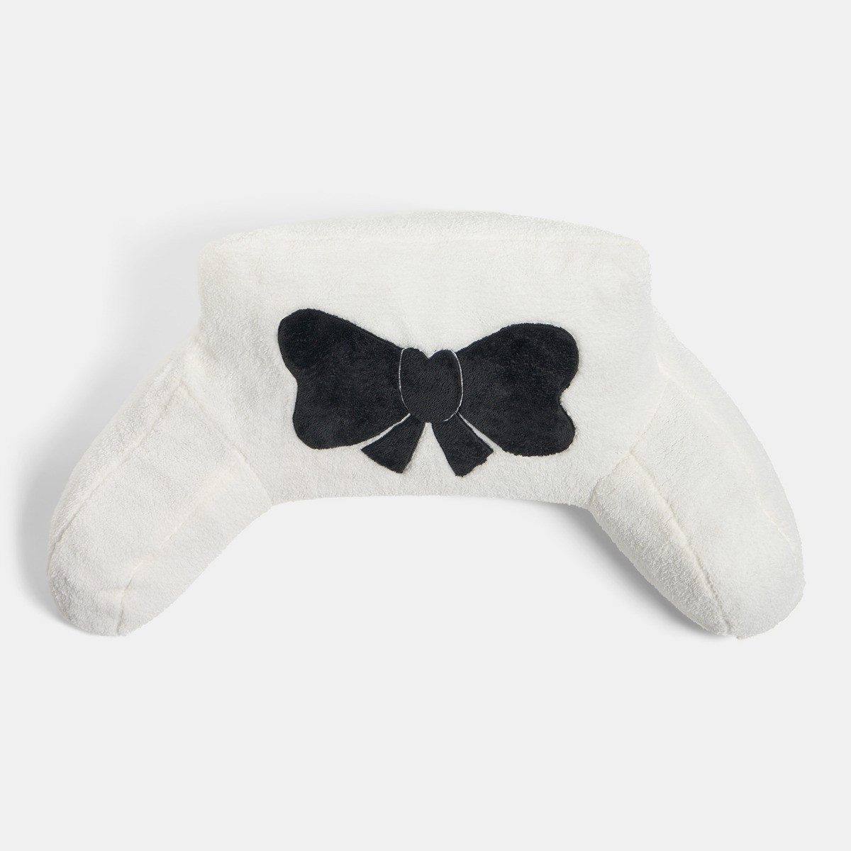 OHS Bow Embroidered Teddy Cuddle Cushion - Monochrome>