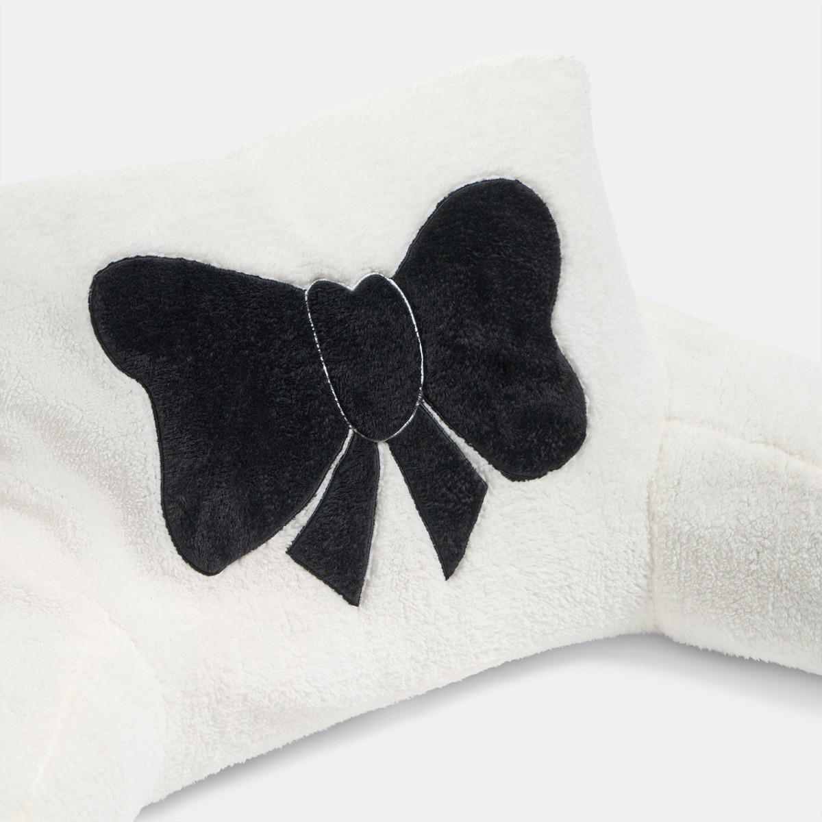 OHS Bow Embroidered Teddy Cuddle Cushion - Monochrome>