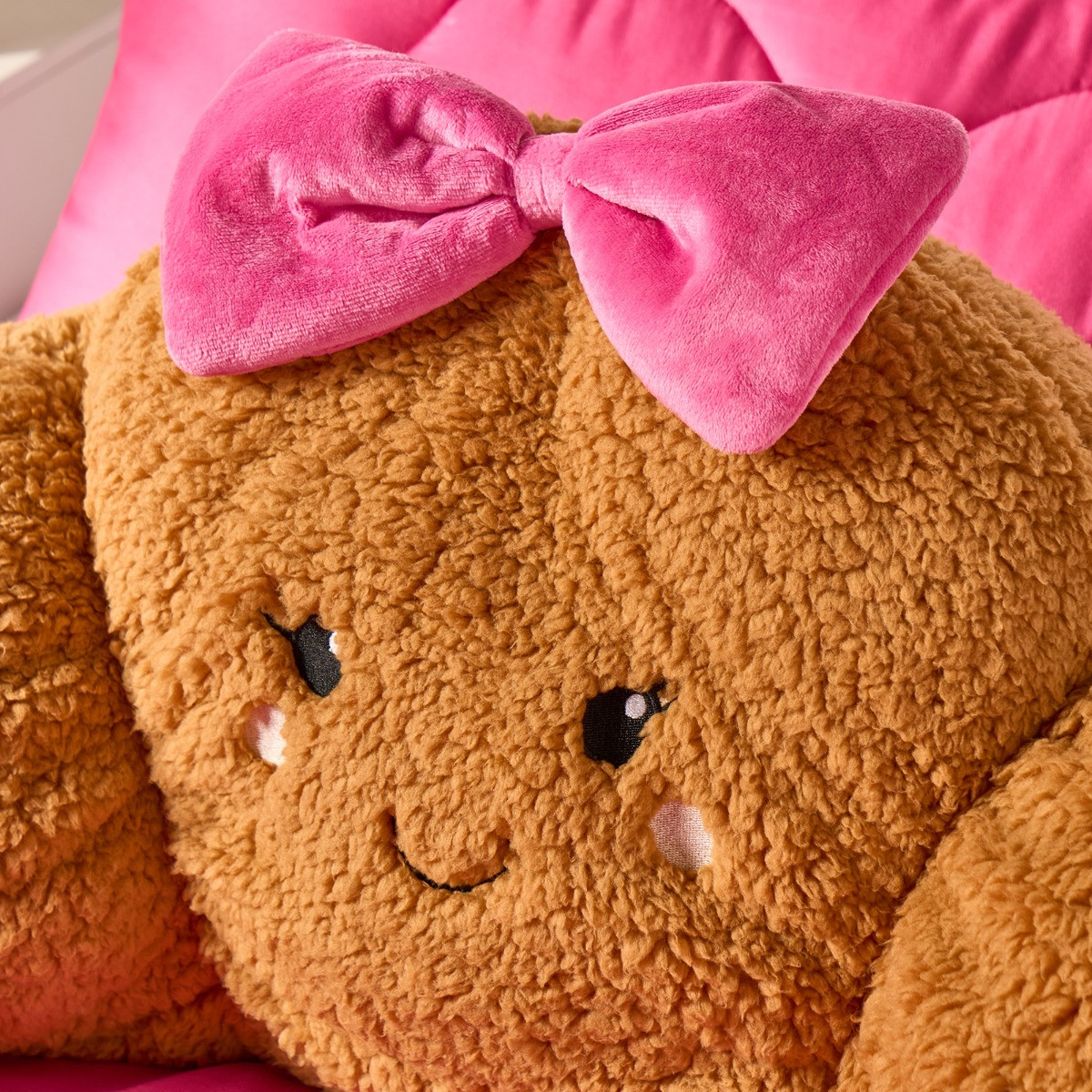 OHS Bowed Croissant Cuddle Cushion - Natural/Hot Pink>