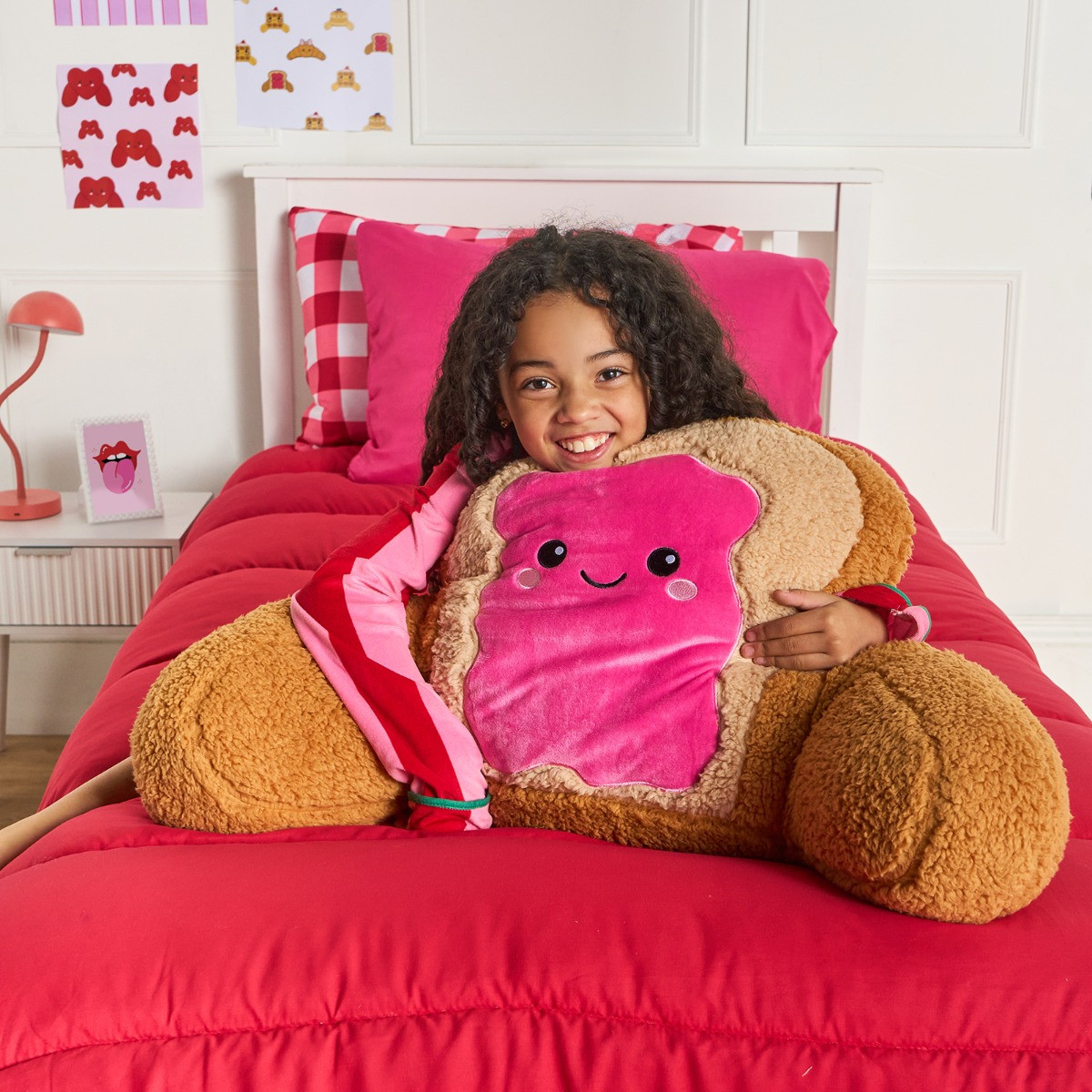 OHS Jam Toast Cuddle Cushion - Hot Pink/Natural>