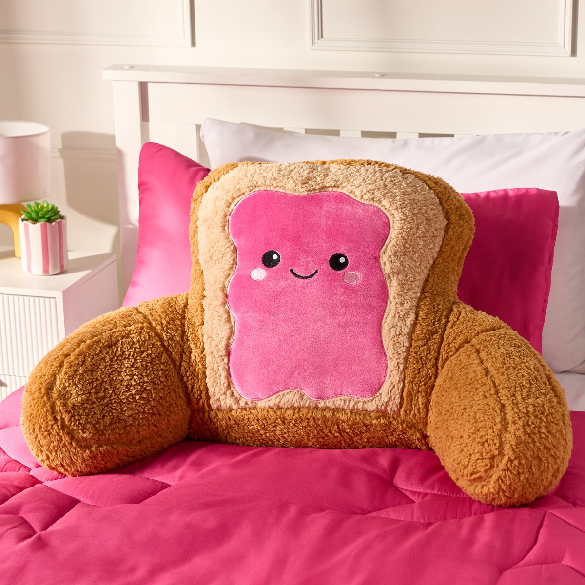 OHS Jam Toast Cuddle Cushion - Hot Pink/Natural>