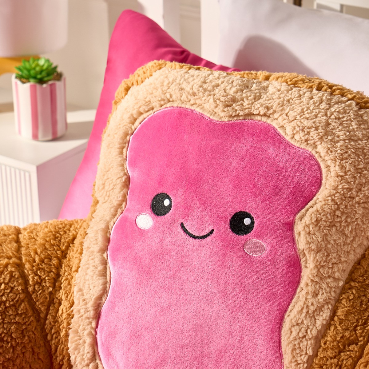 OHS Jam Toast Cuddle Cushion - Hot Pink/Natural>