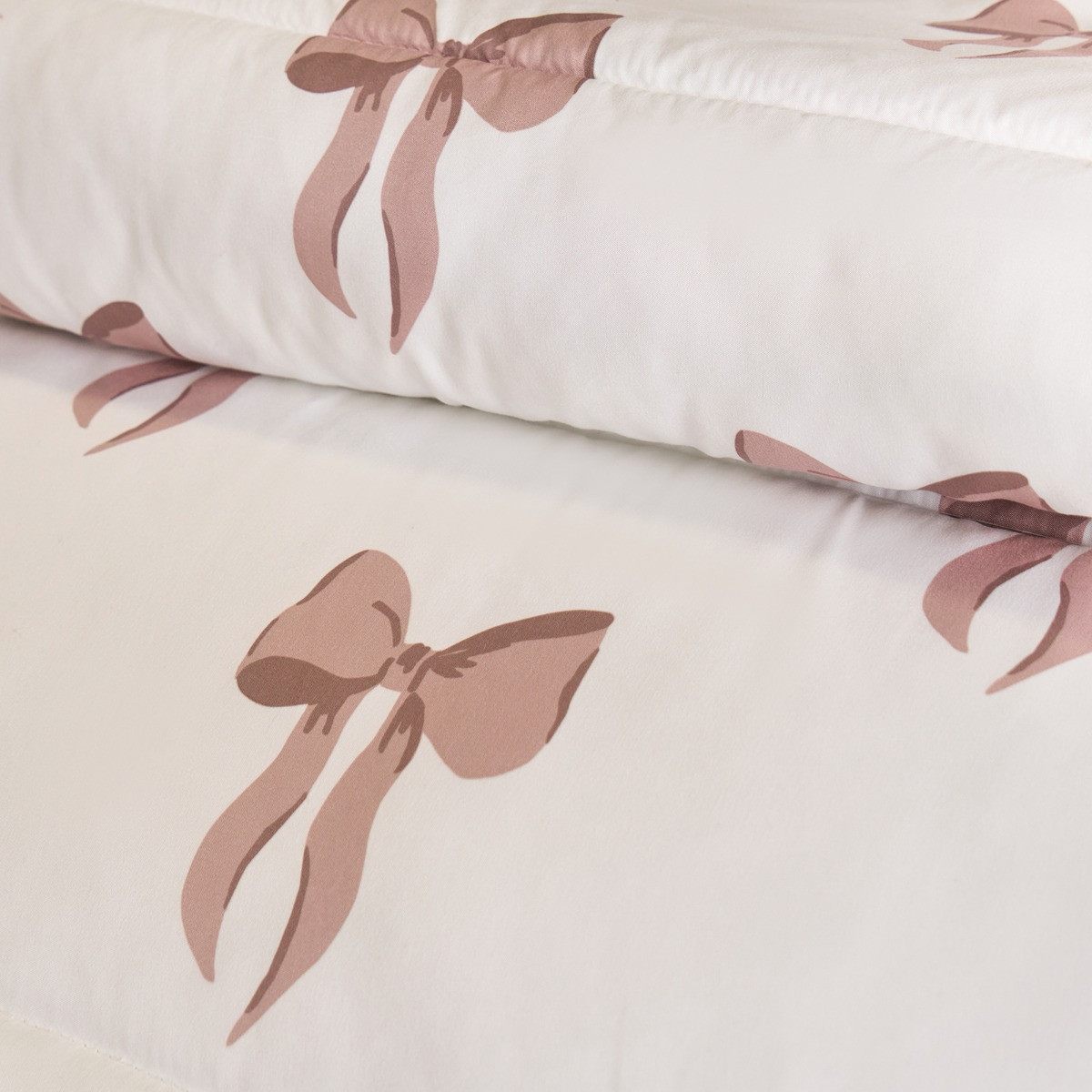 OHS Bow Print Coverless 10.5 Tog Duvet Set, Ivory - Single>