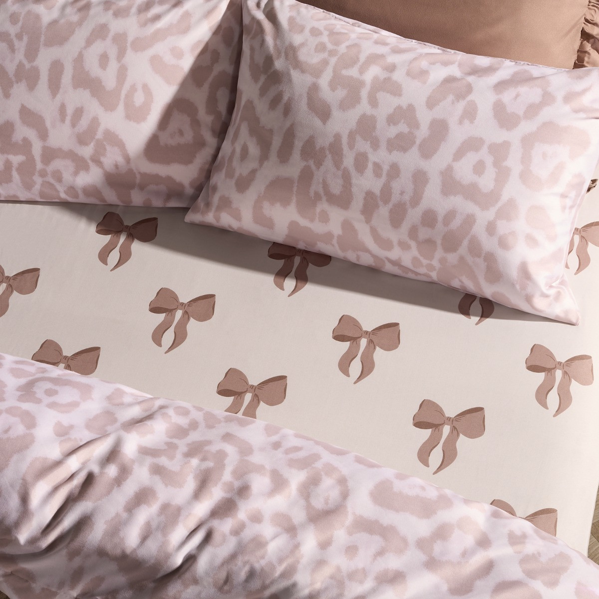 OHS Bow Print Fitted Sheet, King - Ivory>