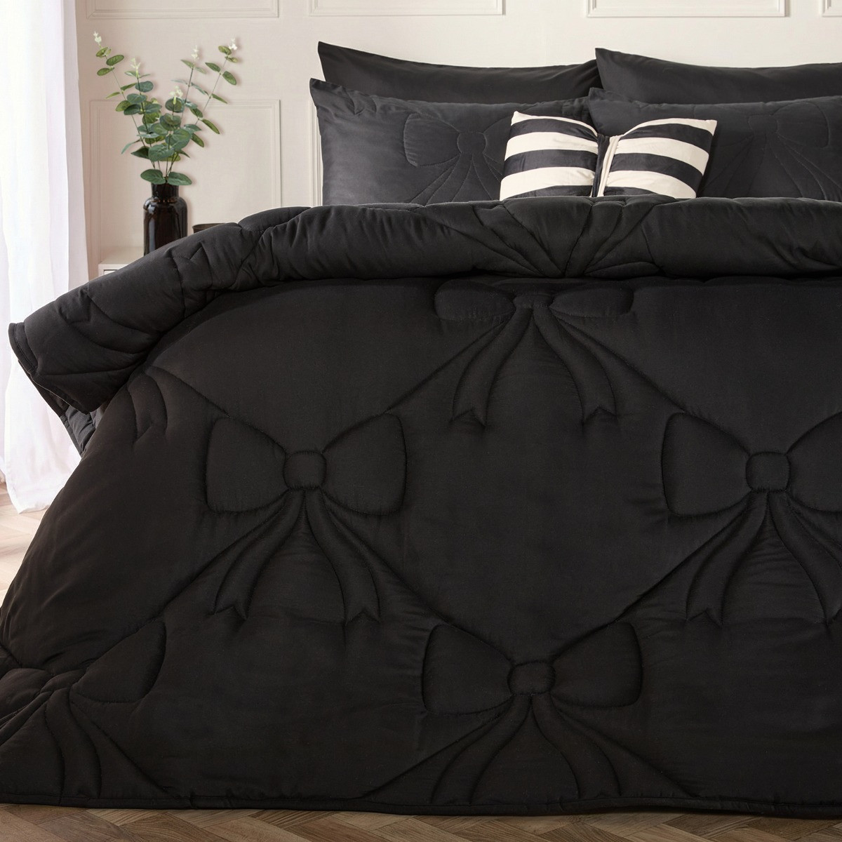 OHS Diamond Bow Quilted Coverless 7.5 Tog Duvet Set - Black>