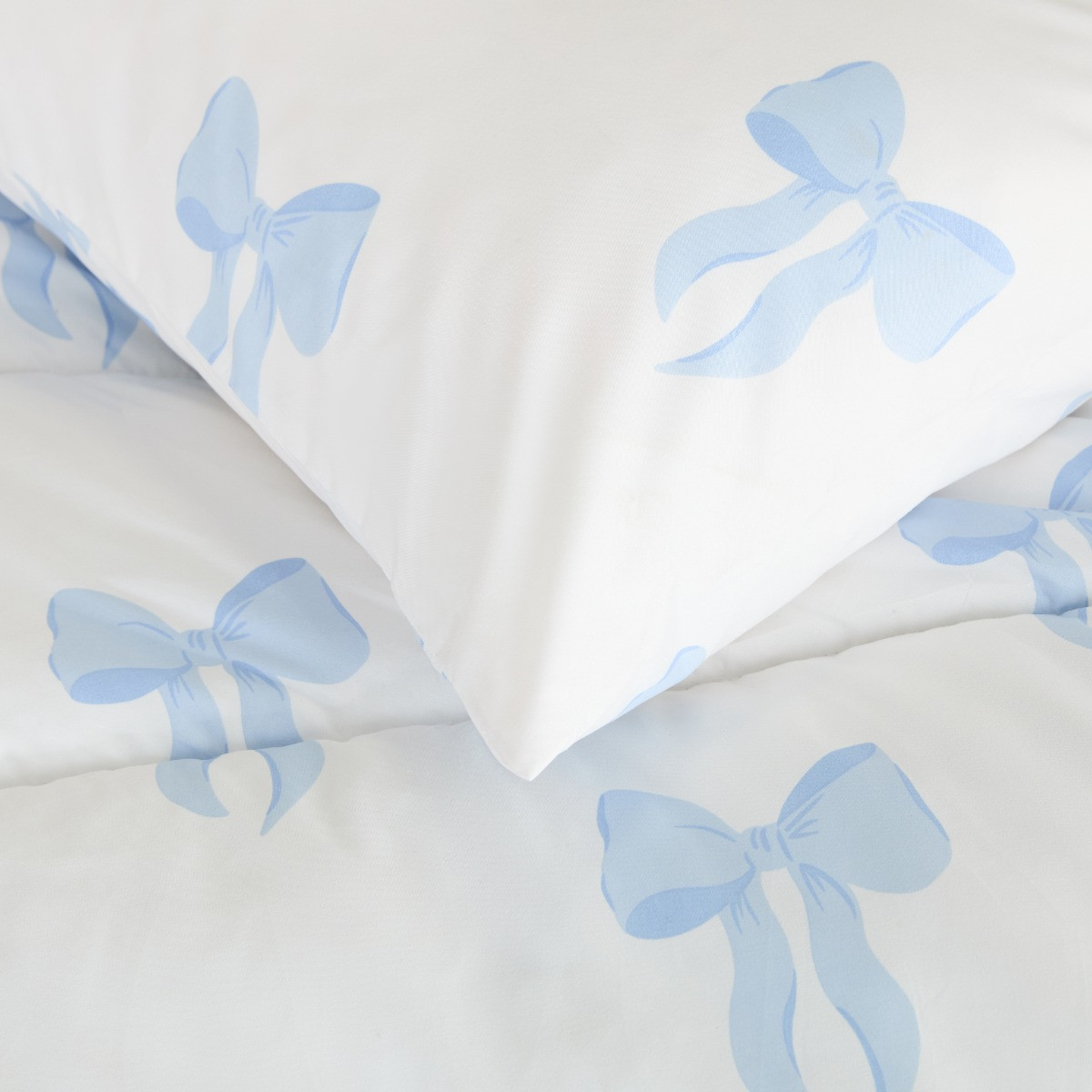OHS Bow Print Coverless 10.5 Tog Duvet Set, Blue - Single>