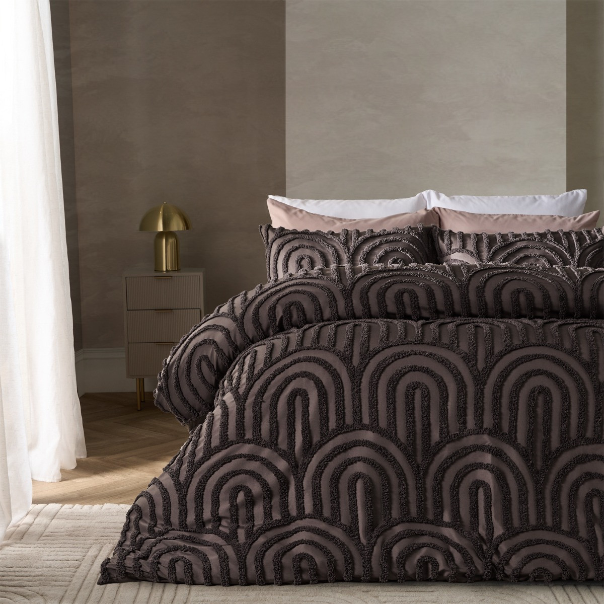 OHS Tufted Arches Duvet Cover Set - Coffee>