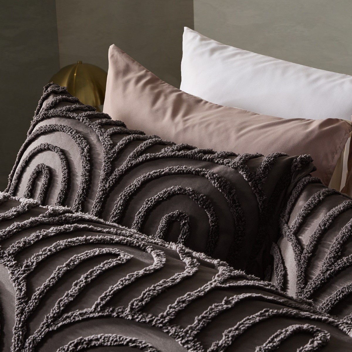 OHS Tufted Arches Duvet Cover Set - Coffee>