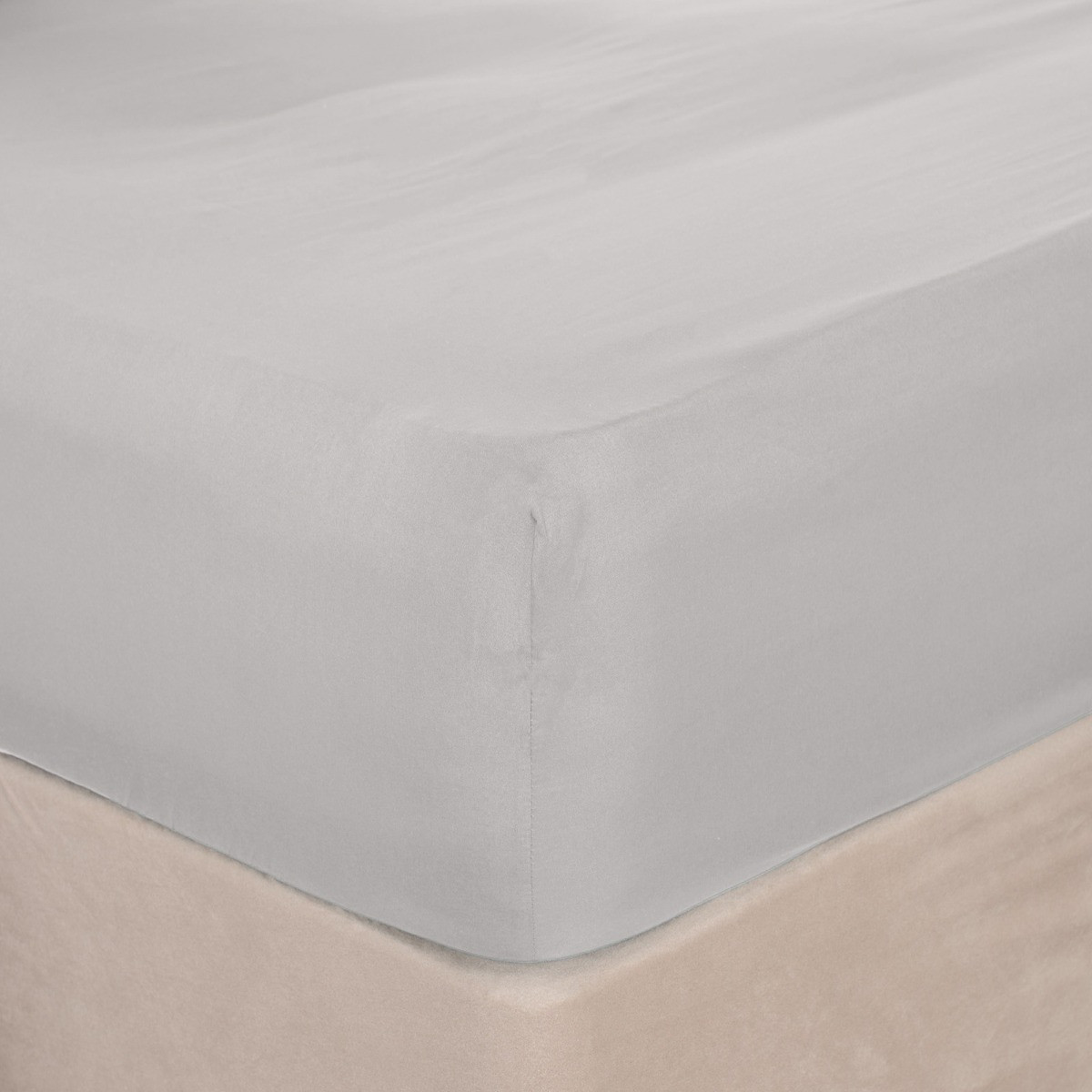 OHS Plain Dyed Deep Fitted Sheet, Silver - Double>
