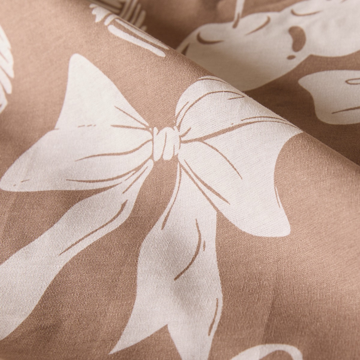 OHS Illustrated Bows Reversible Duvet Cover Set - Natural>