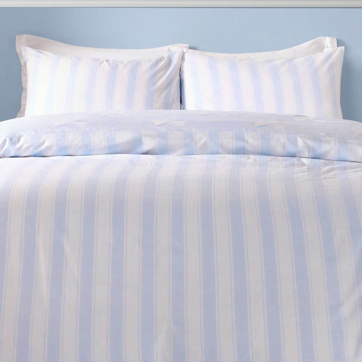 OHS Bows & Stripe Reversible Duvet Cover Set - Blue/White>