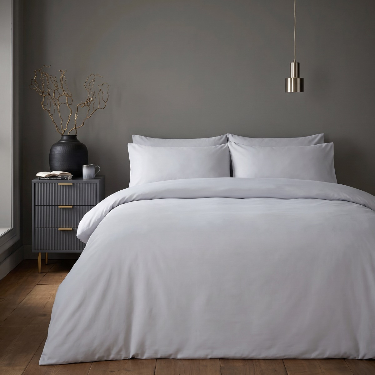 OHS Plain Duvet Cover Set - Silver>