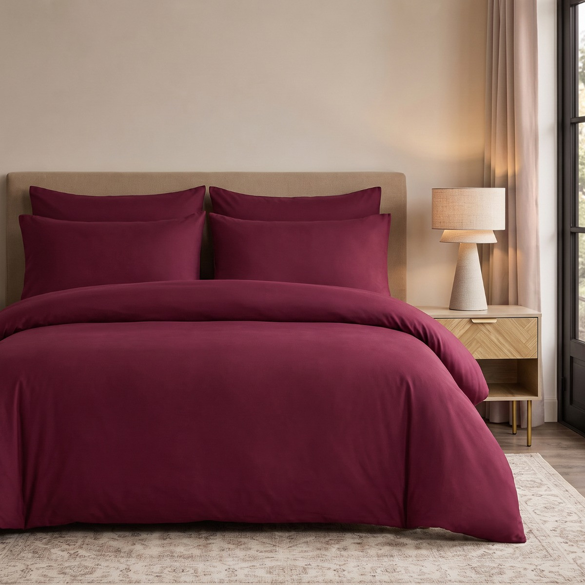 OHS Plain Duvet Cover Set - Burgundy>